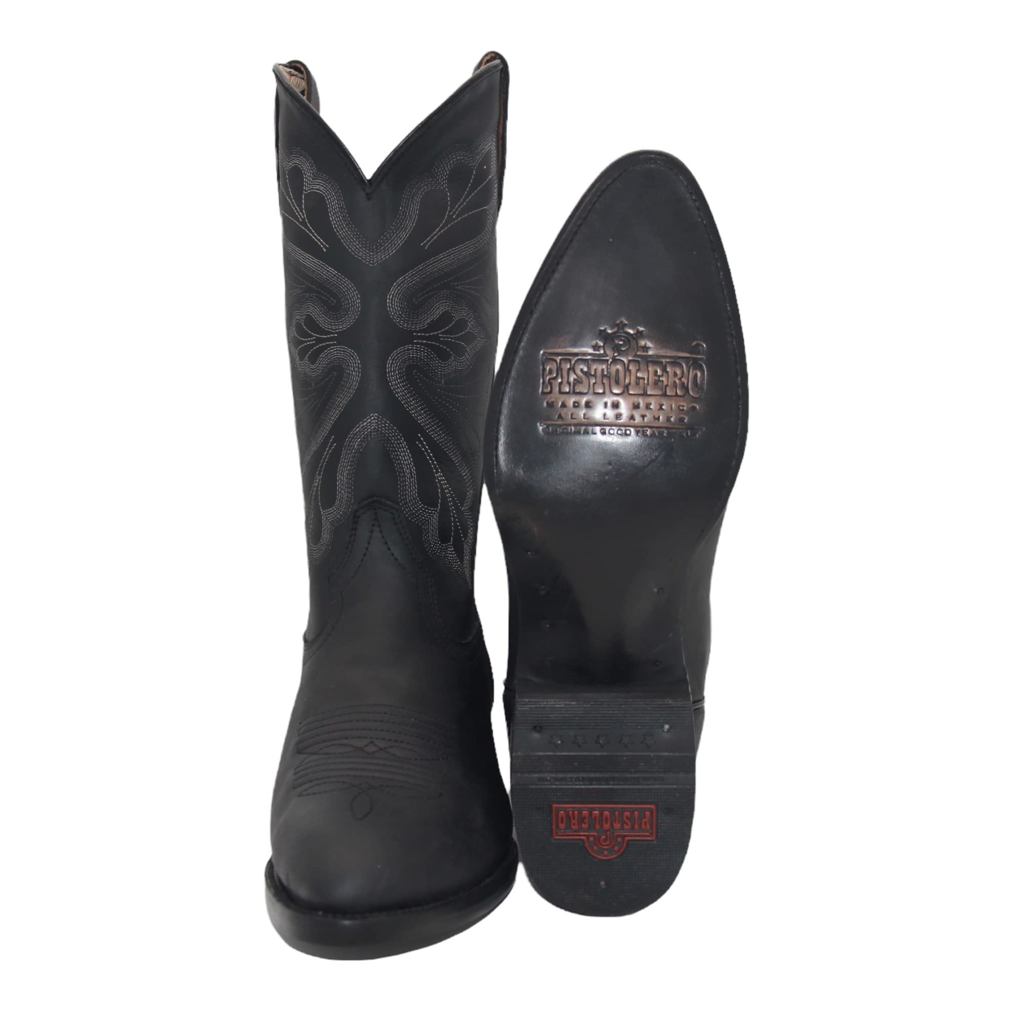 Men’s Genuine Leather Round Toe Embroidered Mid-Calf Cowboy Boot