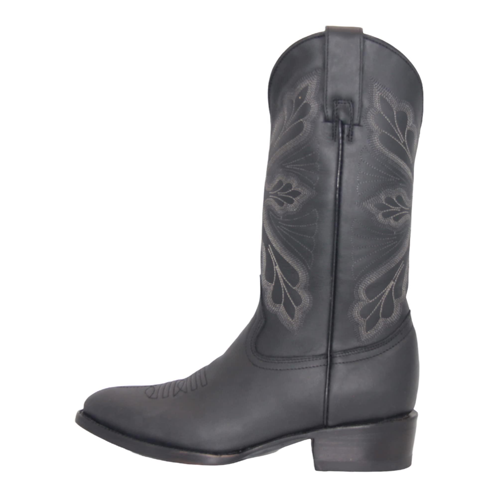 Men’s Genuine Leather Round Toe Embroidered Mid-Calf Cowboy Boot