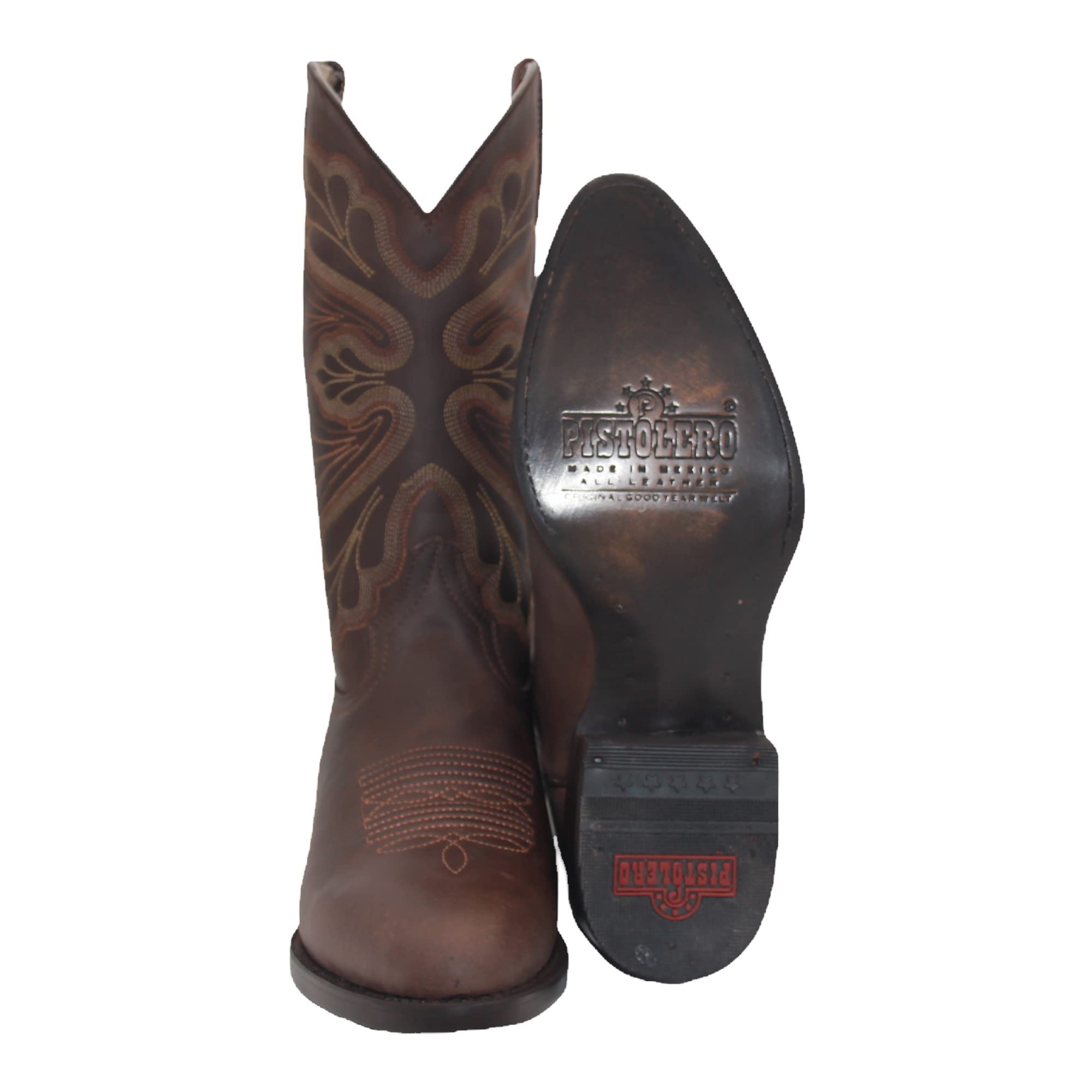 Men’s Genuine Leather Round Toe Embroidered Mid-Calf Cowboy Boot