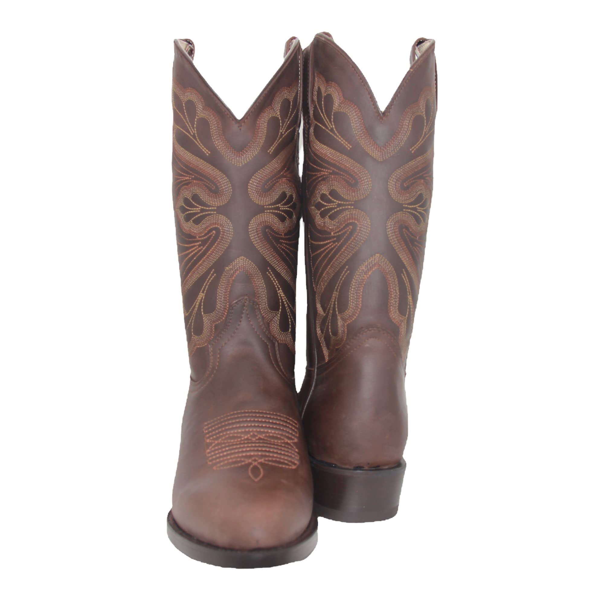Men’s Genuine Leather Round Toe Embroidered Mid-Calf Cowboy Boot