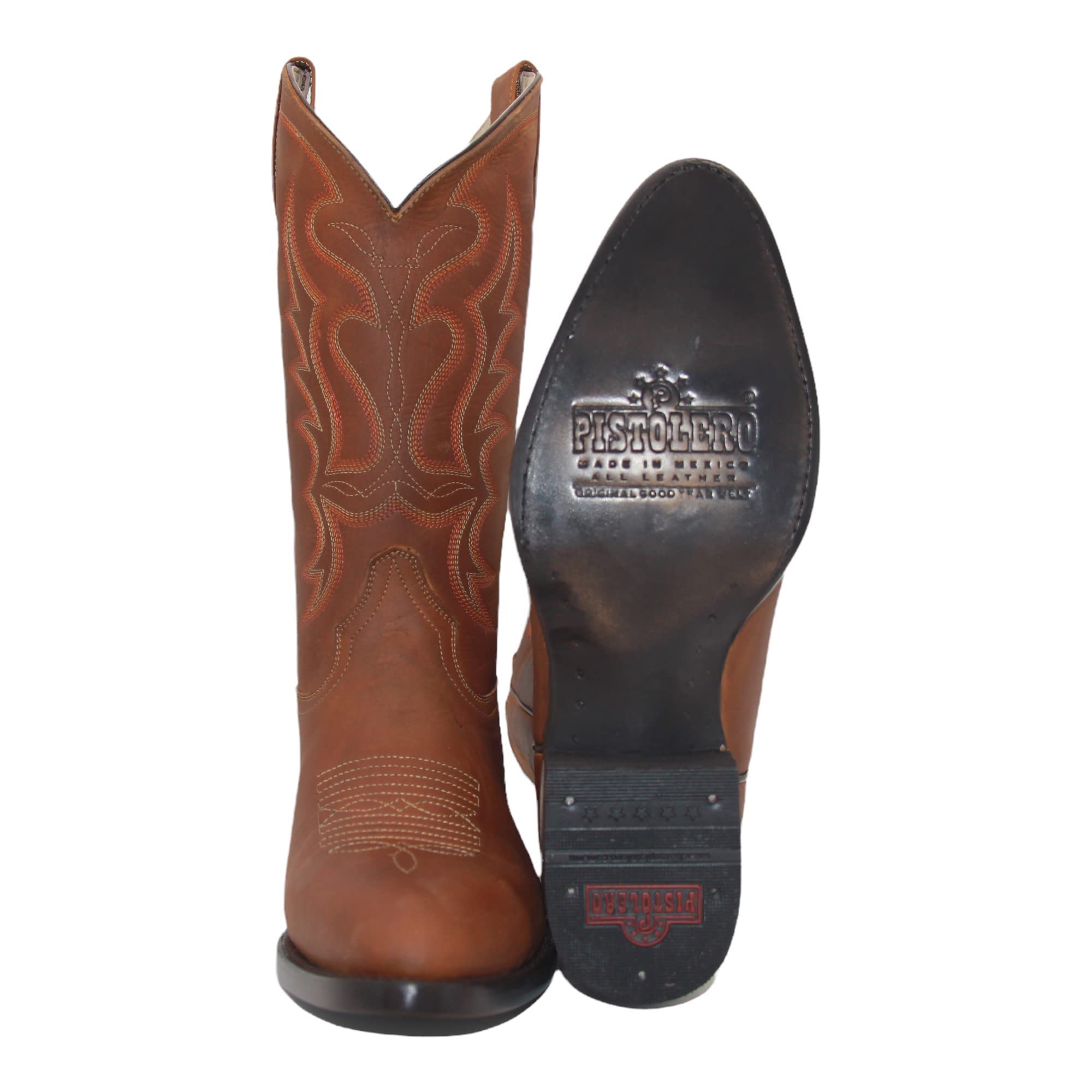 Men’s Genuine Leather Round Toe Embroidered Mid-Calf Cowboy Boot