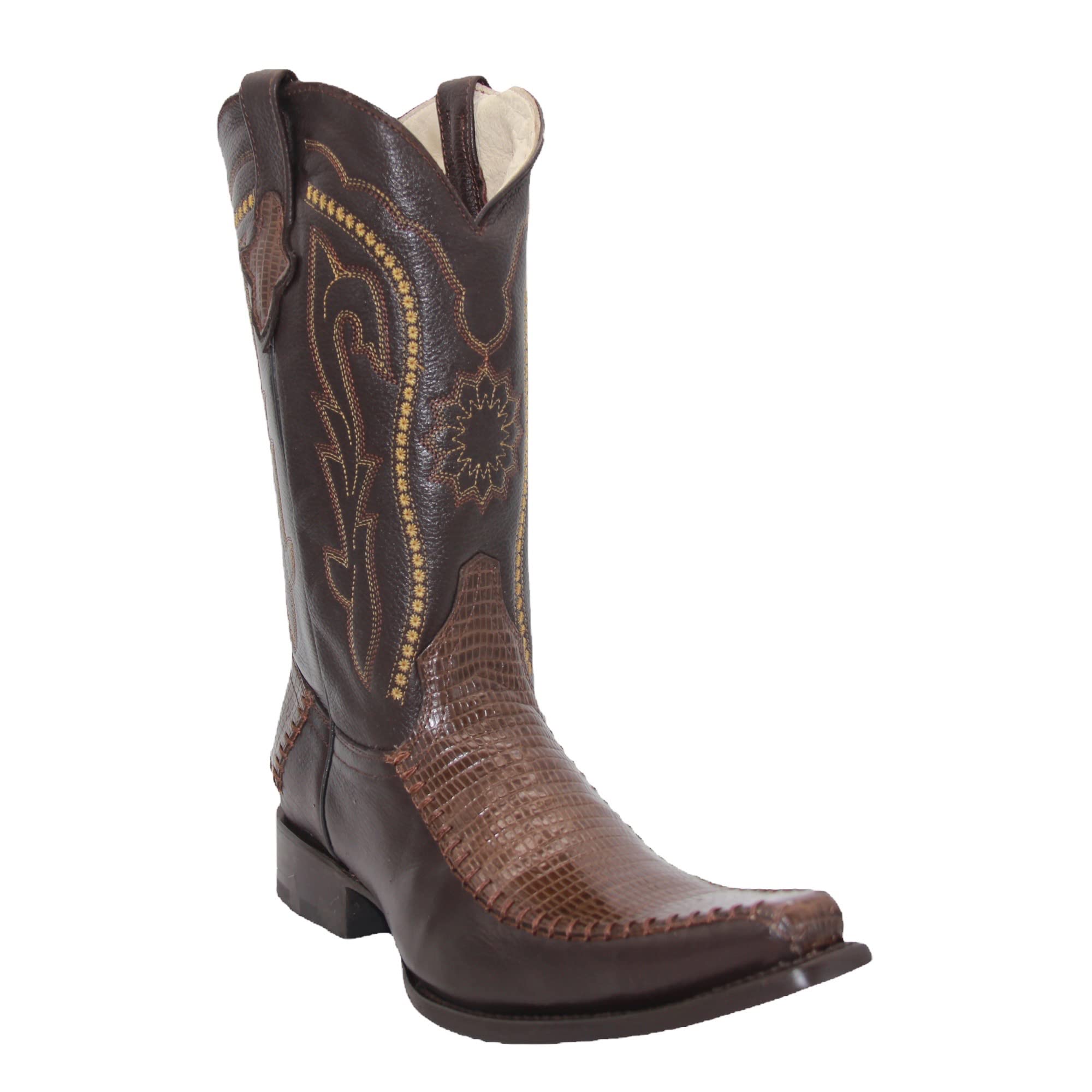 Men’s Genuine Leather Lizard Print Mid-Calf Dress Cowboy Boots -Black -Brown