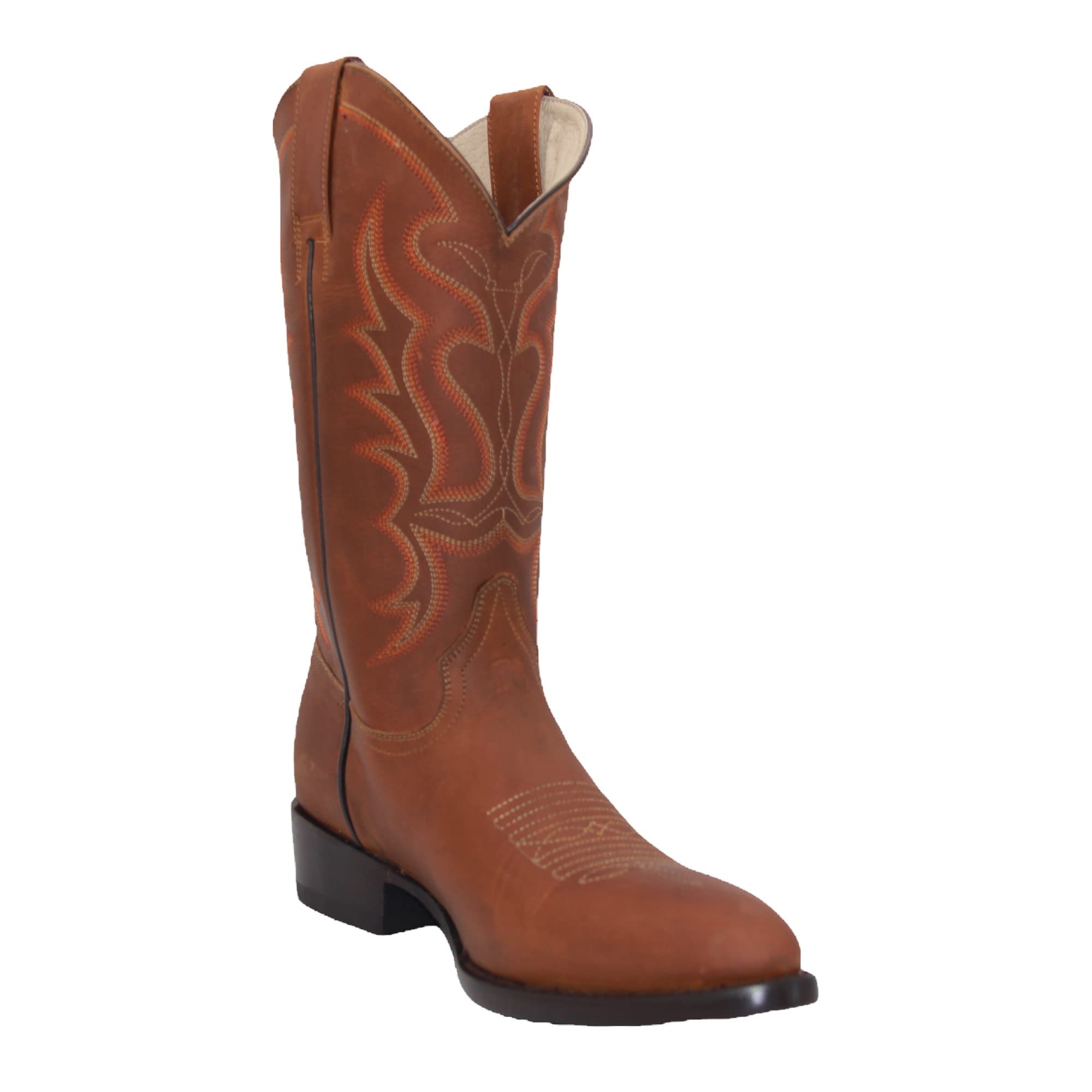 Men’s Genuine Leather Round Toe Embroidered Mid-Calf Cowboy Boot