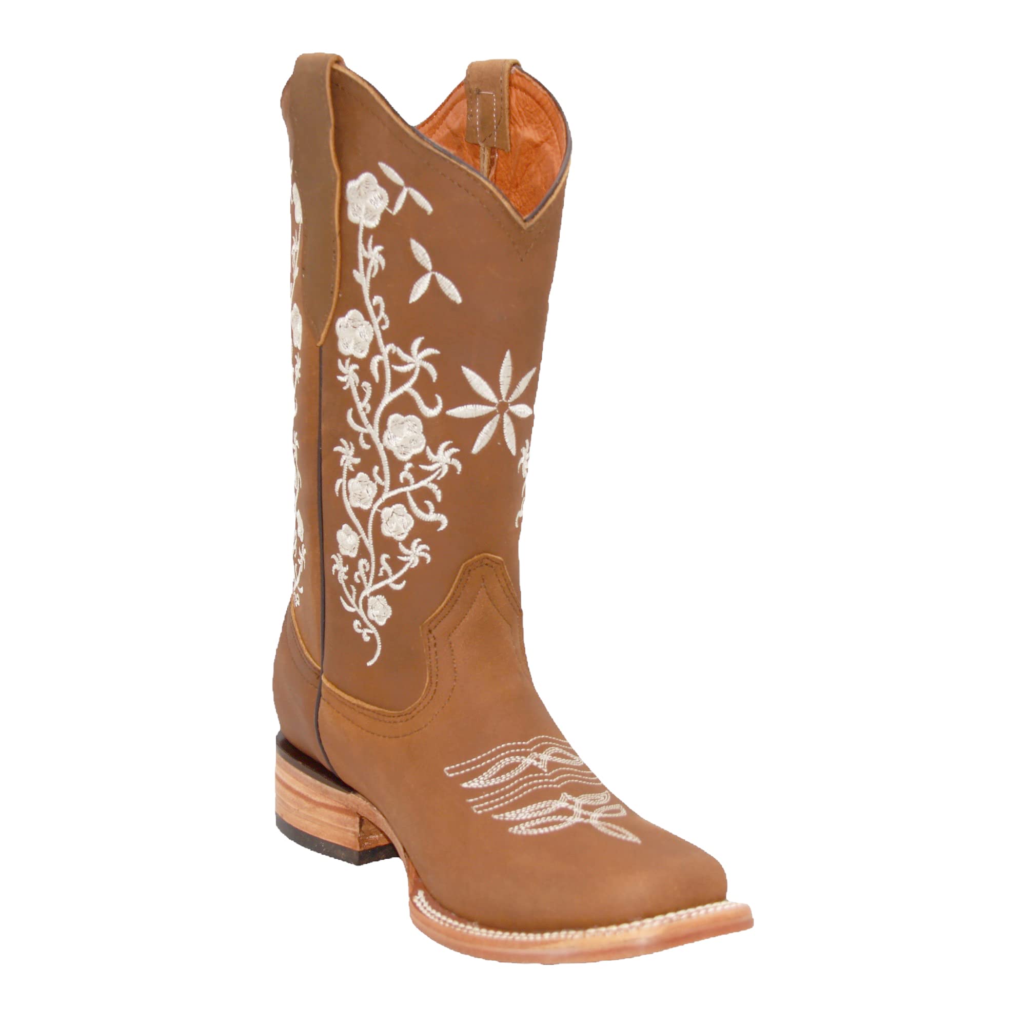Women’s Cowgirl Cowboy Boot Floral Embroidered Square Toe Mid-Calf Western Boot