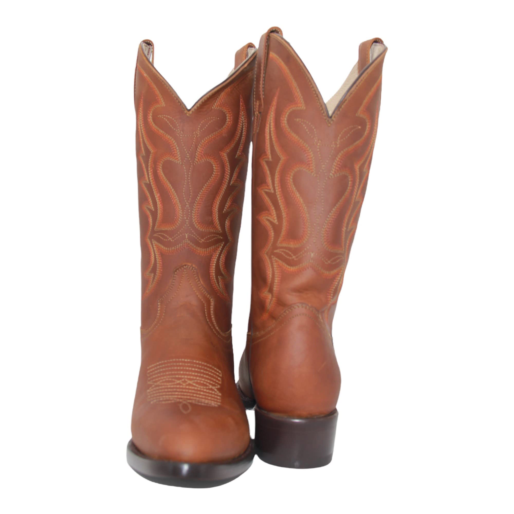 Men’s Genuine Leather Round Toe Embroidered Mid-Calf Cowboy Boot