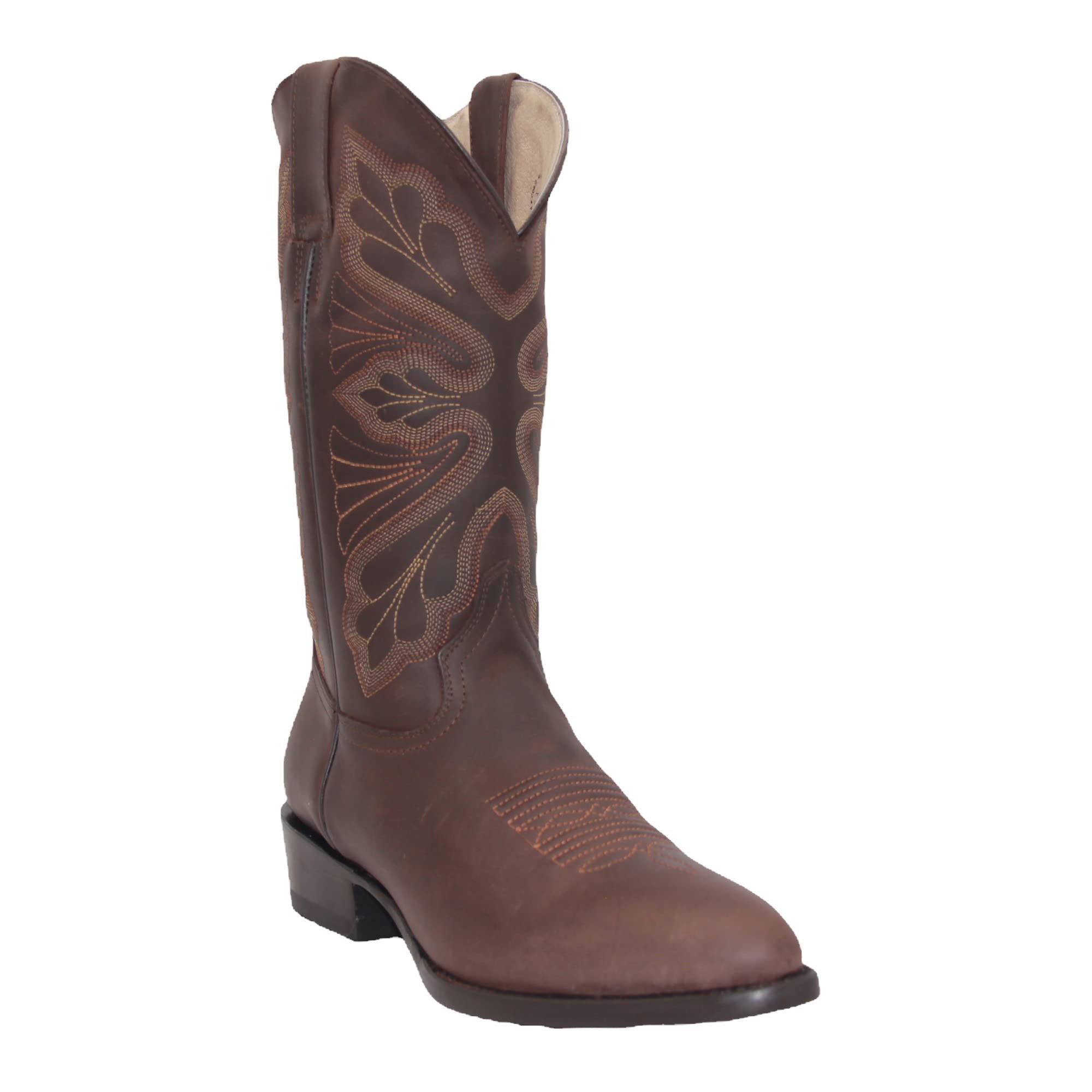 Men’s Genuine Leather Round Toe Embroidered Mid-Calf Cowboy Boot