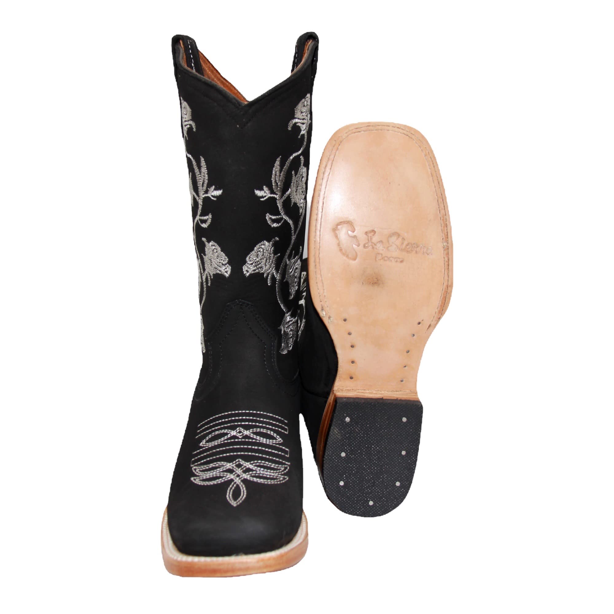 Women’s Square Toe Cowgirl Cowboy Boot Embroidered Floral Roses Western Boots Black