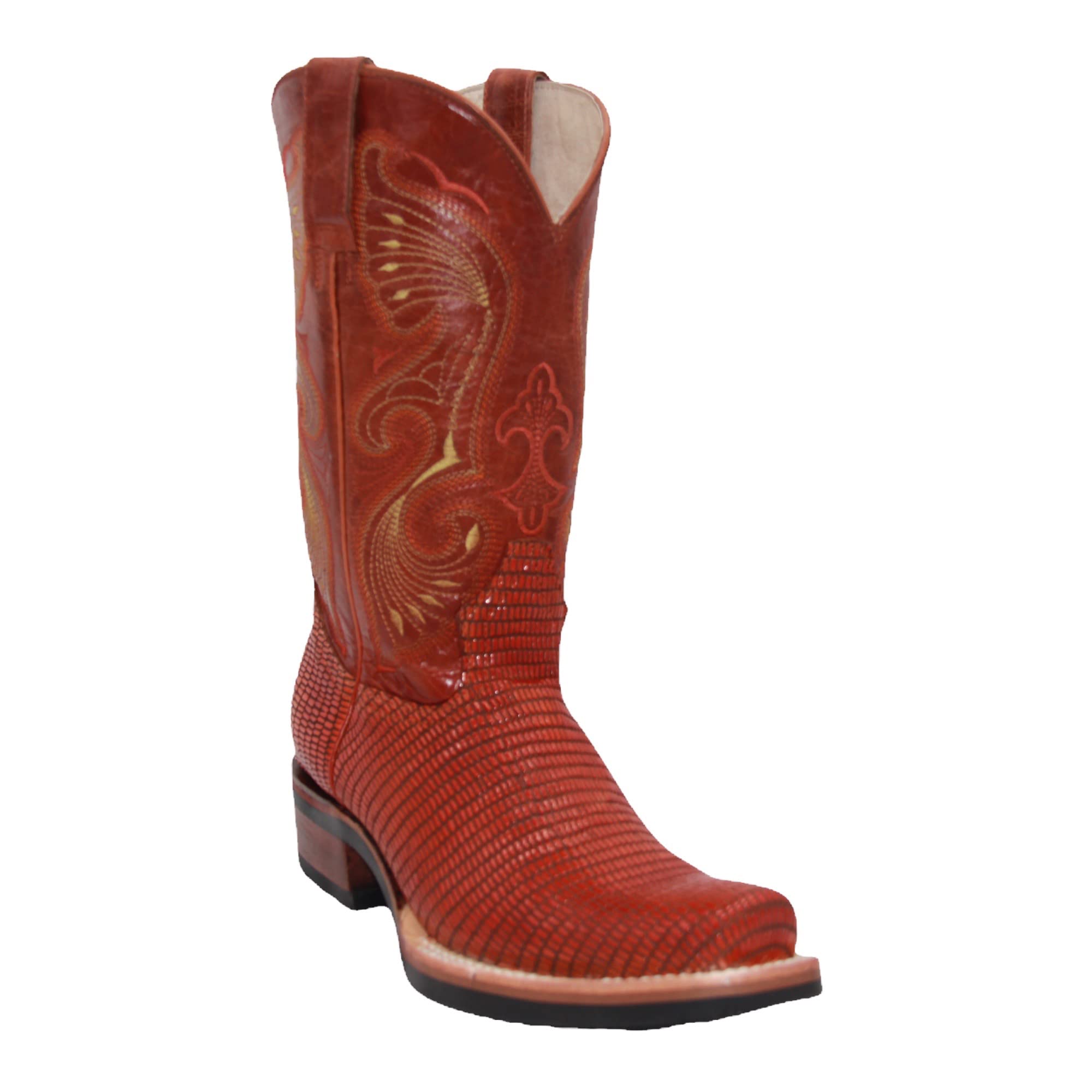 Men’s Genuine Leather Lizard Print Square Toe Cowboy Western Dress Boot