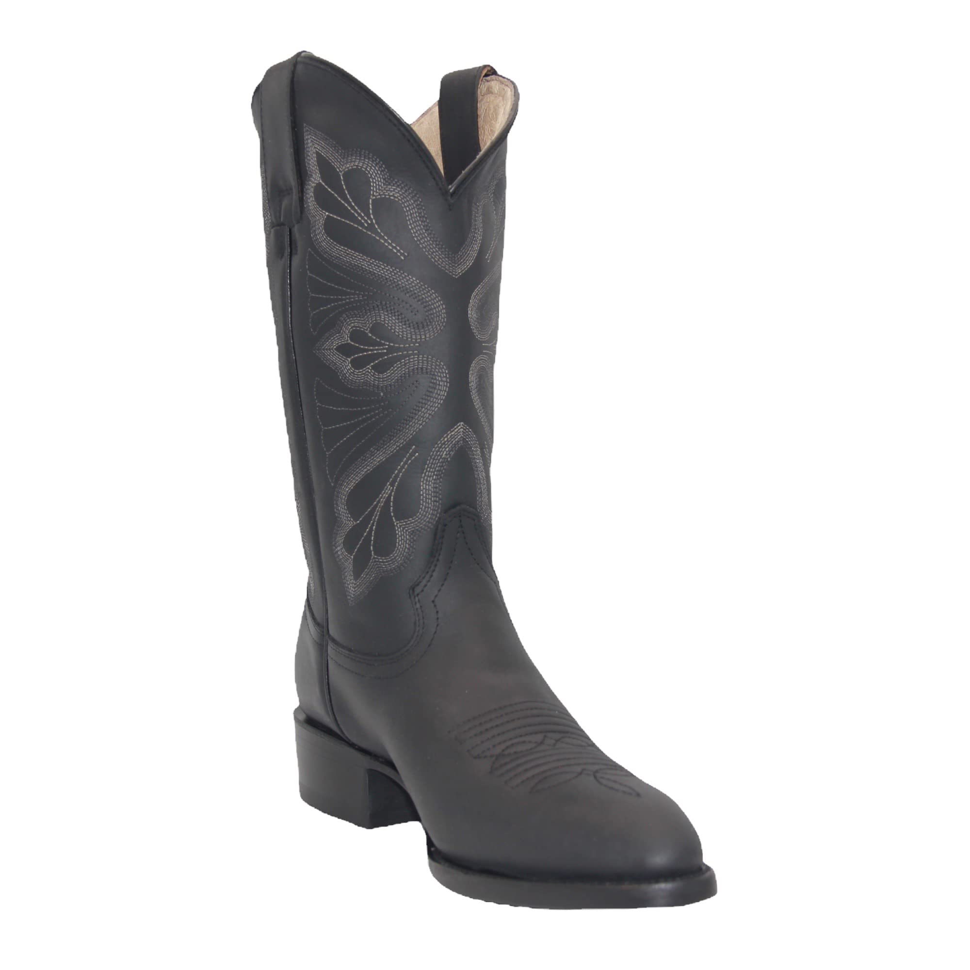 Men’s Genuine Leather Round Toe Embroidered Mid-Calf Cowboy Boot