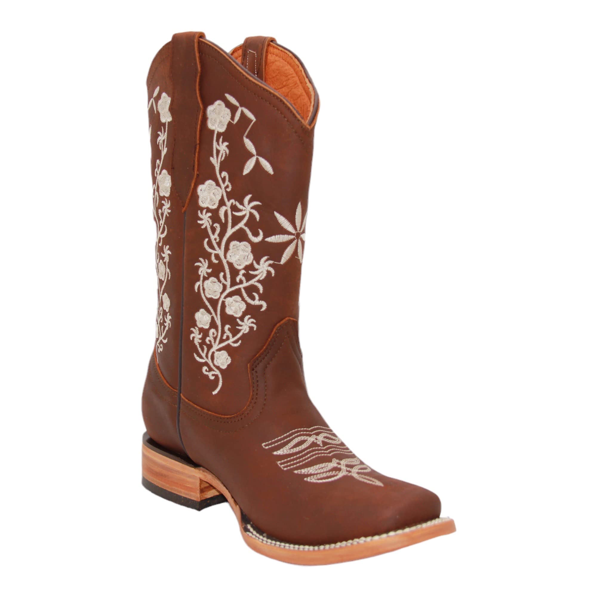 Women’s Cowgirl Cowboy Boot Floral Embroidered Square Toe Mid-Calf Western Boot