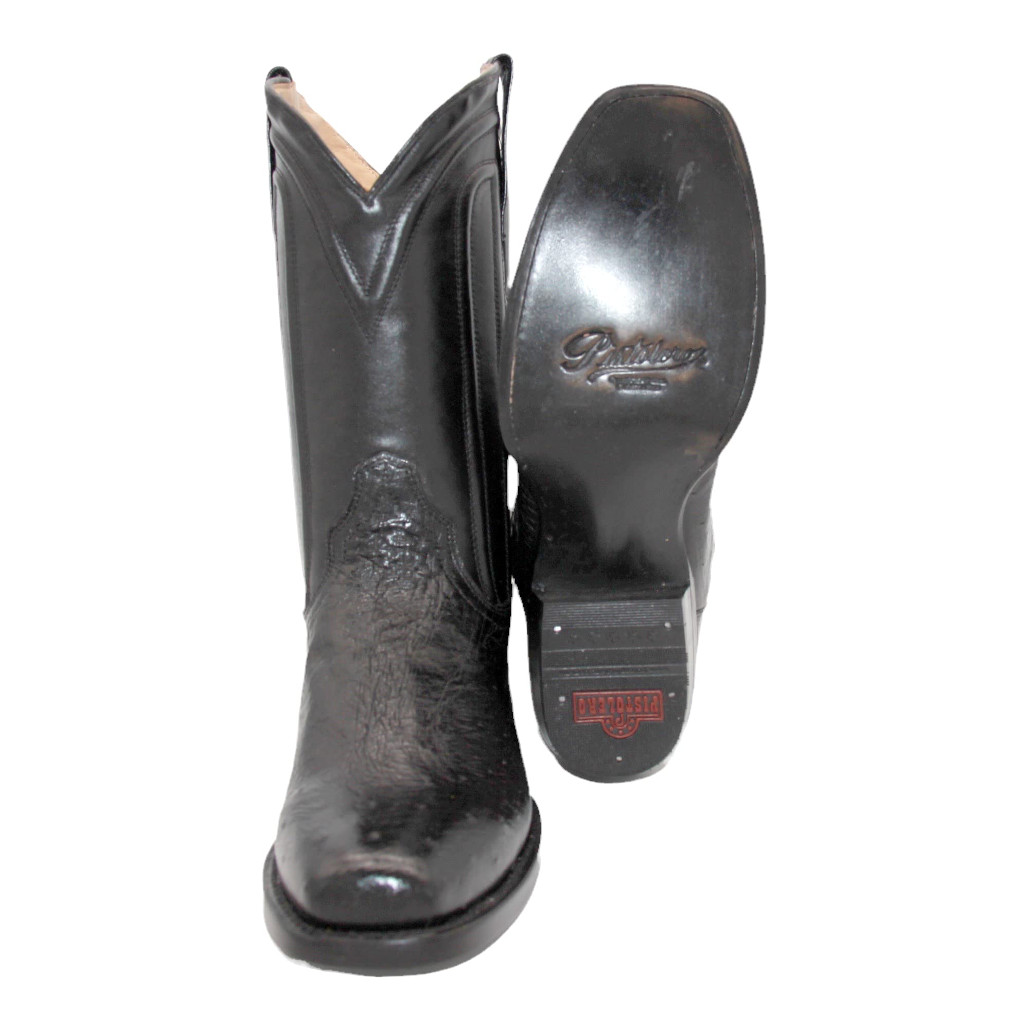 Men's Genuine Smooth Ostrich Leather Square Toe Black Dress Cowboy Boot