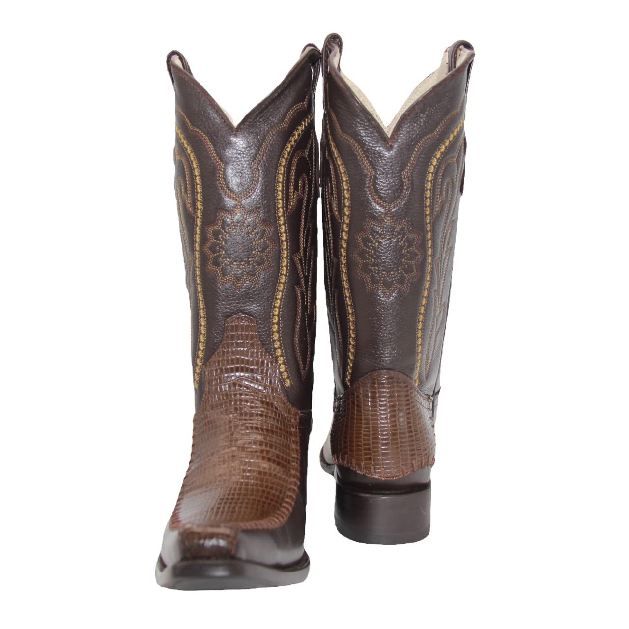 Men’s Genuine Leather Lizard Print Mid-Calf Dress Cowboy Boots -Black -Brown