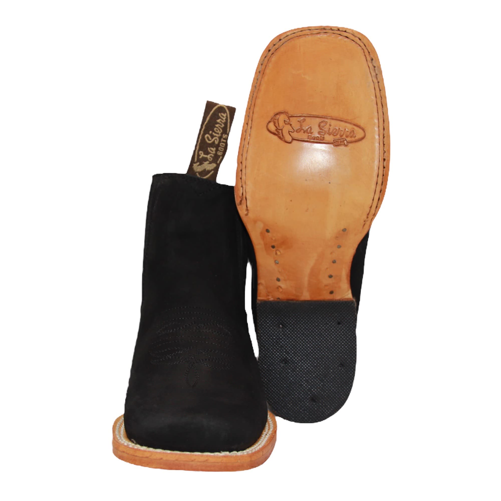 Women's Leather Short Ankle Cowboy Boots, Low Heel Western Bootie