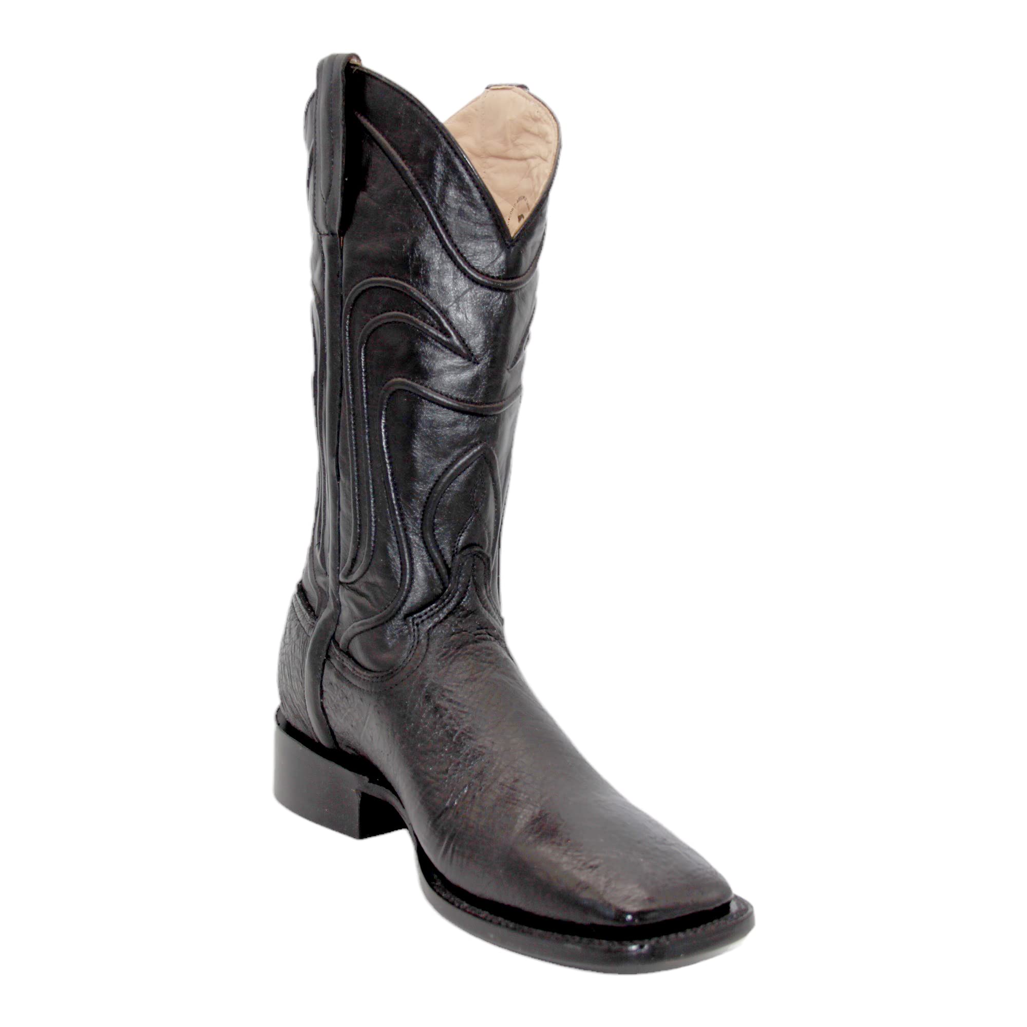 Men's Smooth Genuine Ostrich Leather Square Toe Black Cowboy Boot