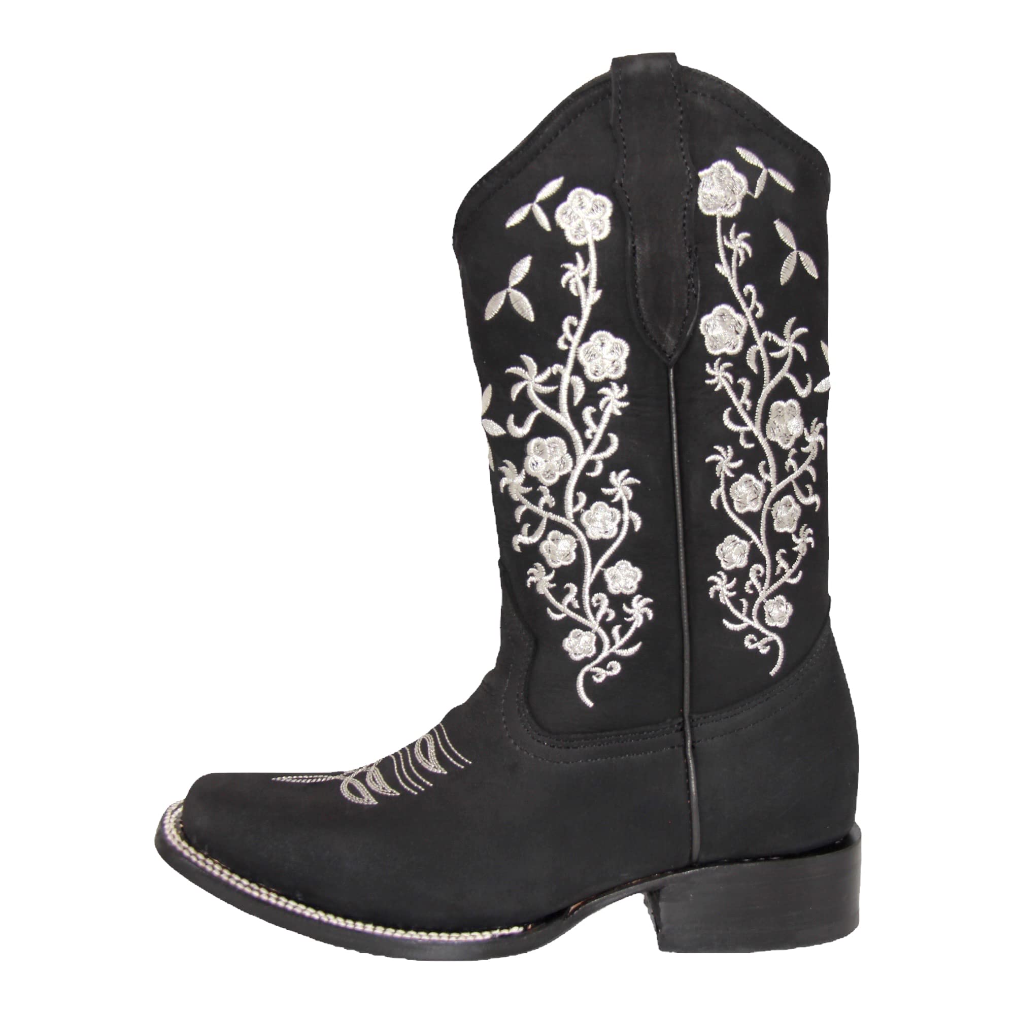 Women’s Cowgirl Cowboy Boot Floral Embroidered Square Toe Mid-Calf Western Boot