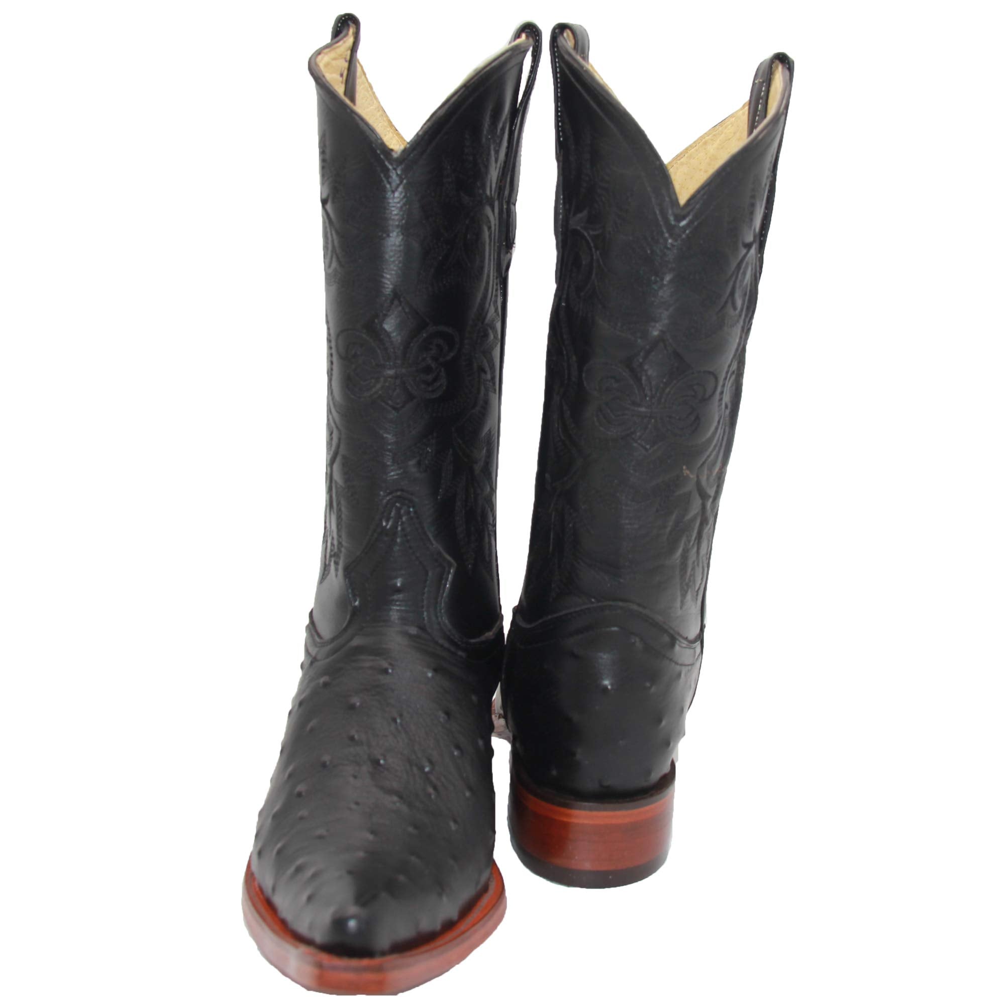 Luxury Men's Leather Ostrich Quill Print Snip Toe Western Cowboy Boots