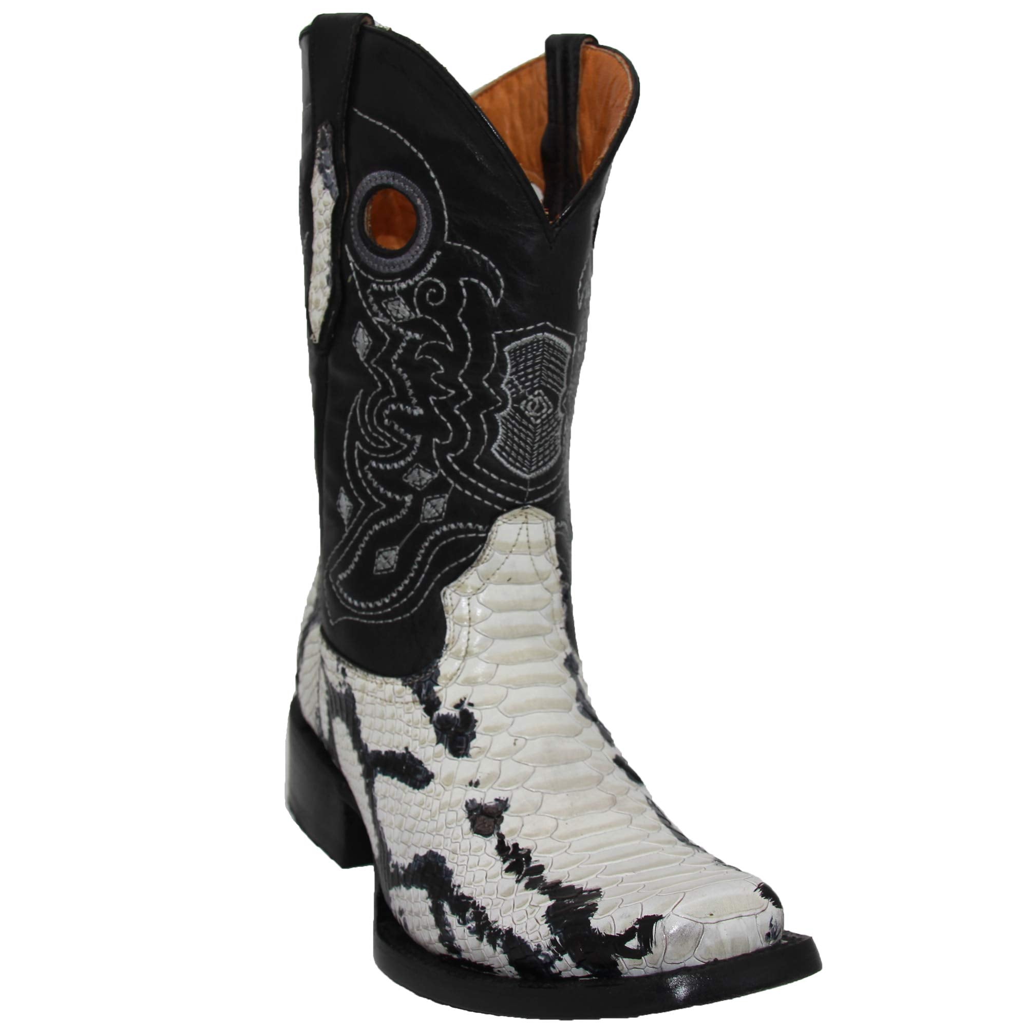Men's Genuine Leather Python Snake Print Square Toe Cowboy Boot