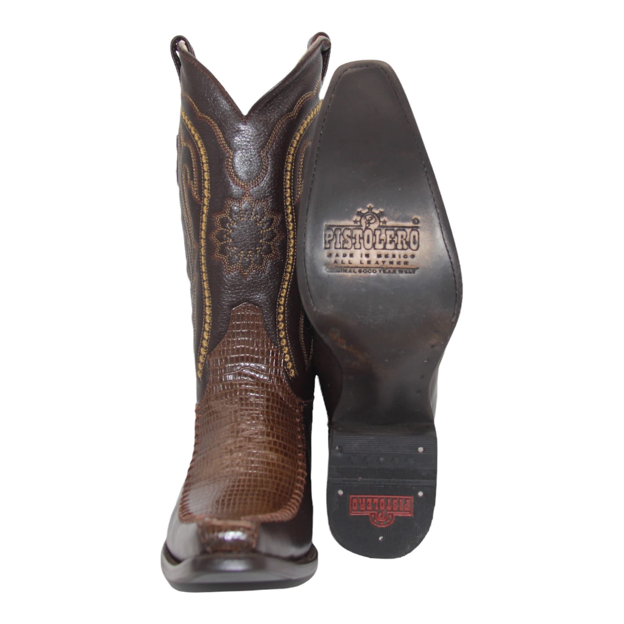 Men’s Genuine Leather Lizard Print Mid-Calf Dress Cowboy Boots -Black -Brown