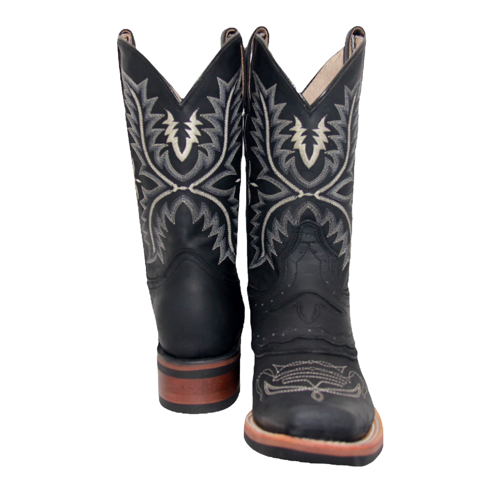 Men’s Black Genuine Leather Mid-Calf Square Toe Cowboy Boot