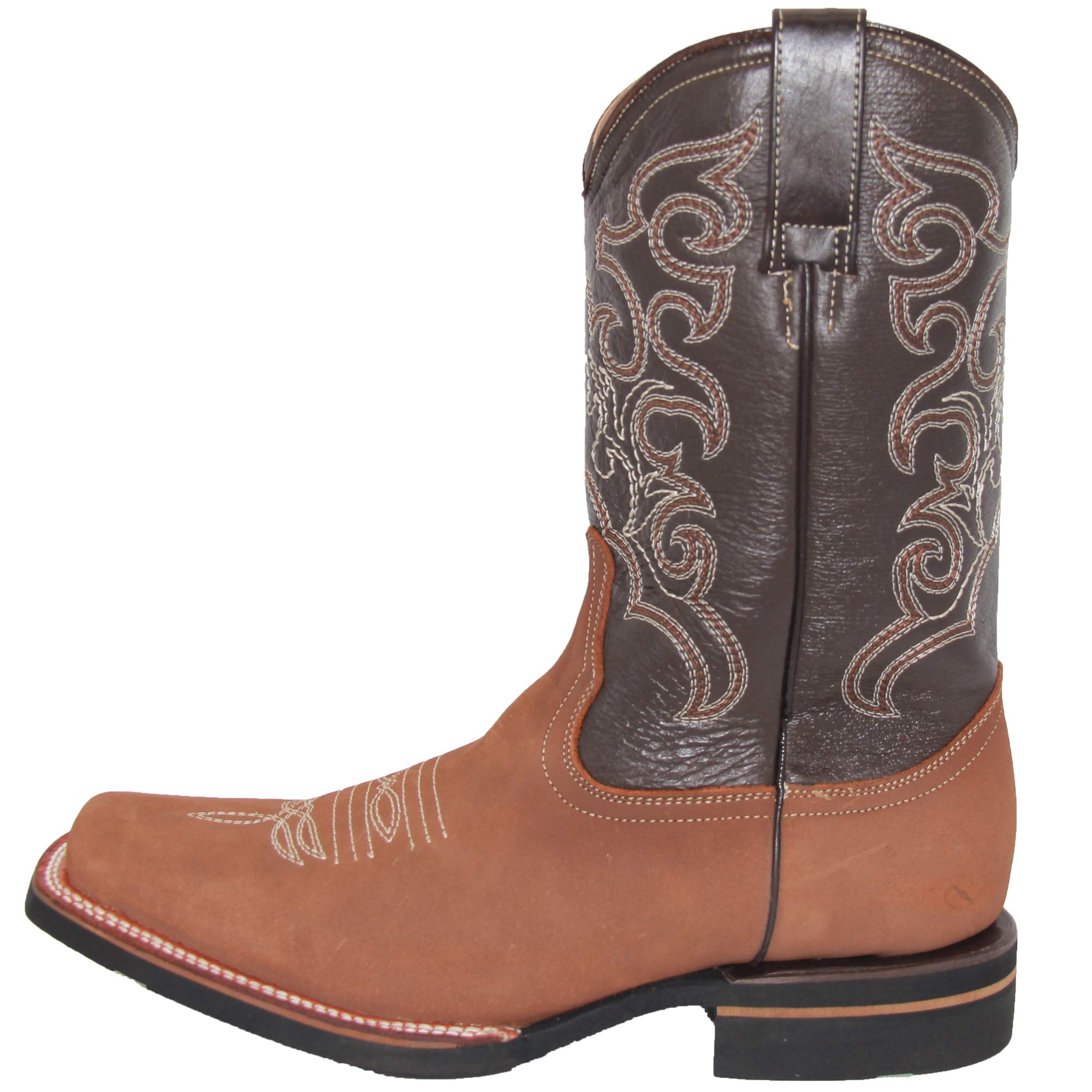 Men's Leather Cowboy Boot Square Toe Western Rodeo Boot
