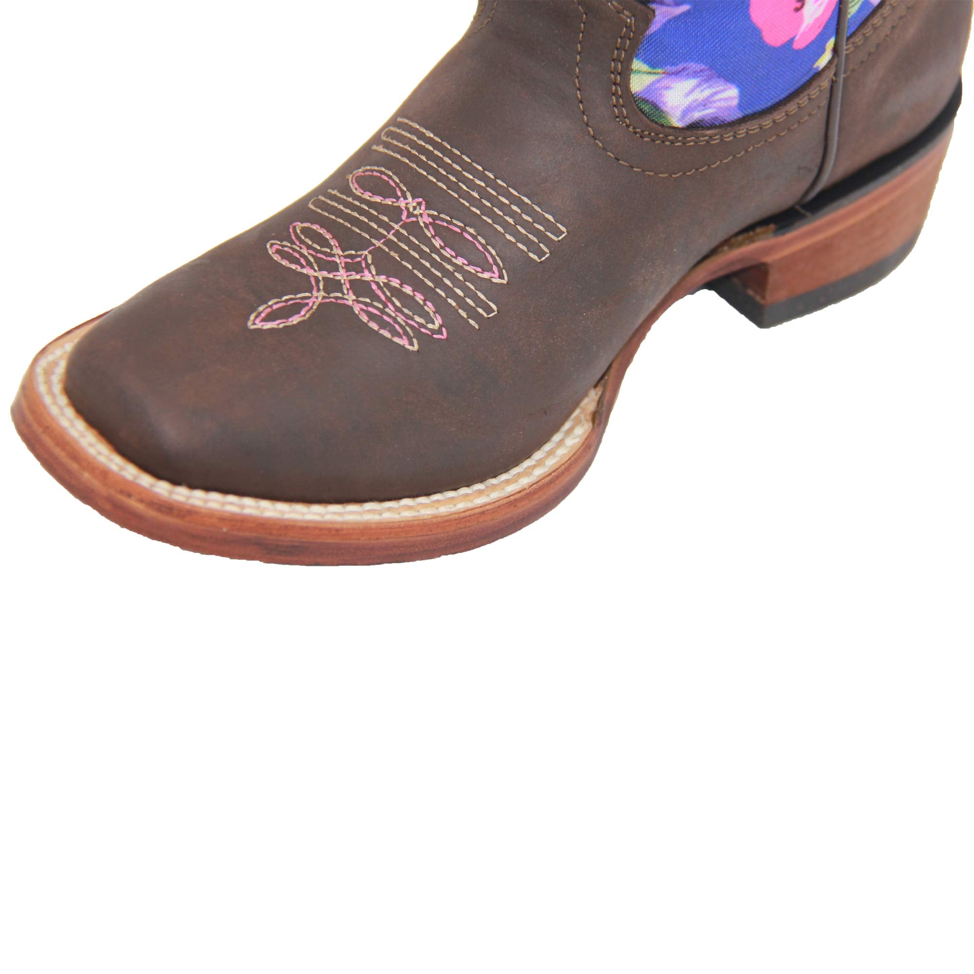 Kids Western Boot Girls Floral Cowboy Cowgirl Leather Brown Boot