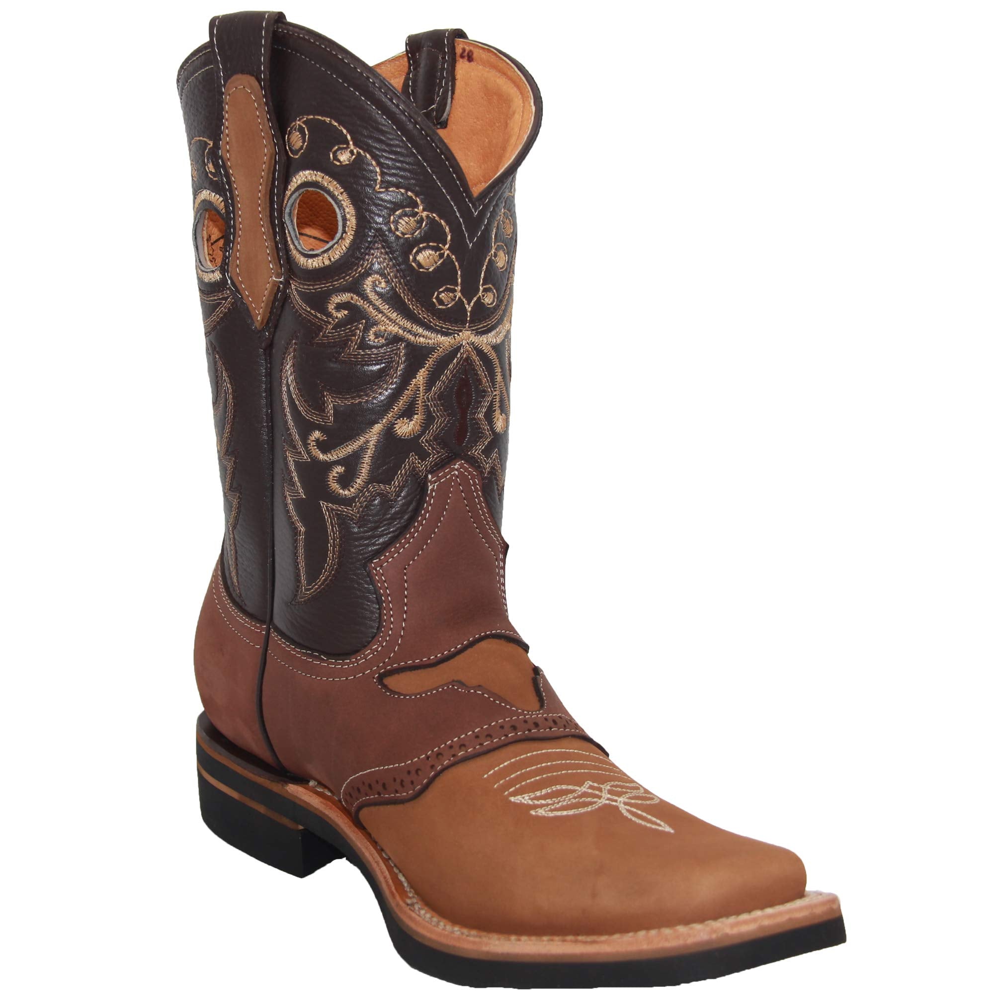 Men's Genuine Leather Western Boot Square Toe Rodeo Cowboy Boot