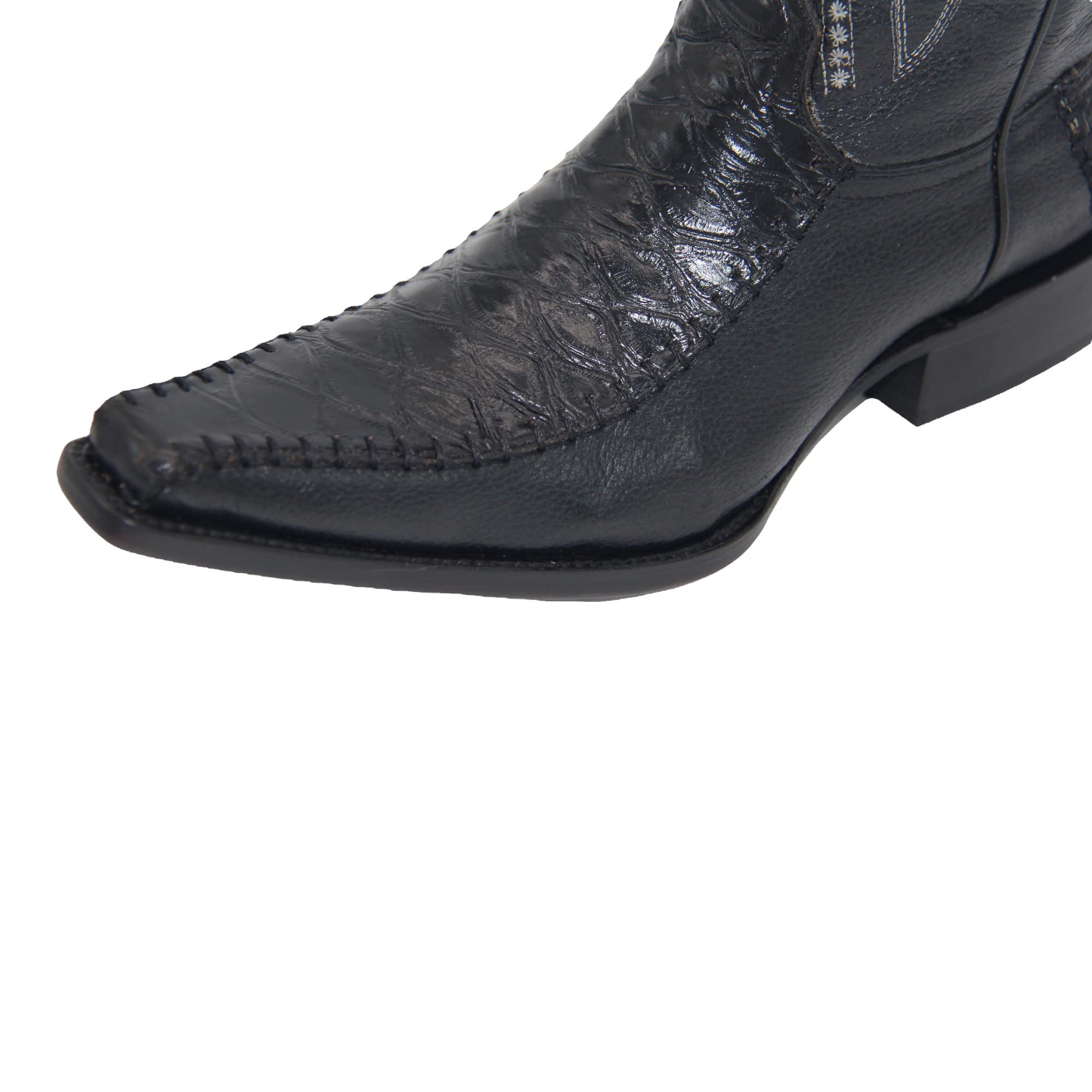 Men's Genuine Leather Square Point Toe Mid-Calf Exotic Print Dress Cowboy Boot-Brown