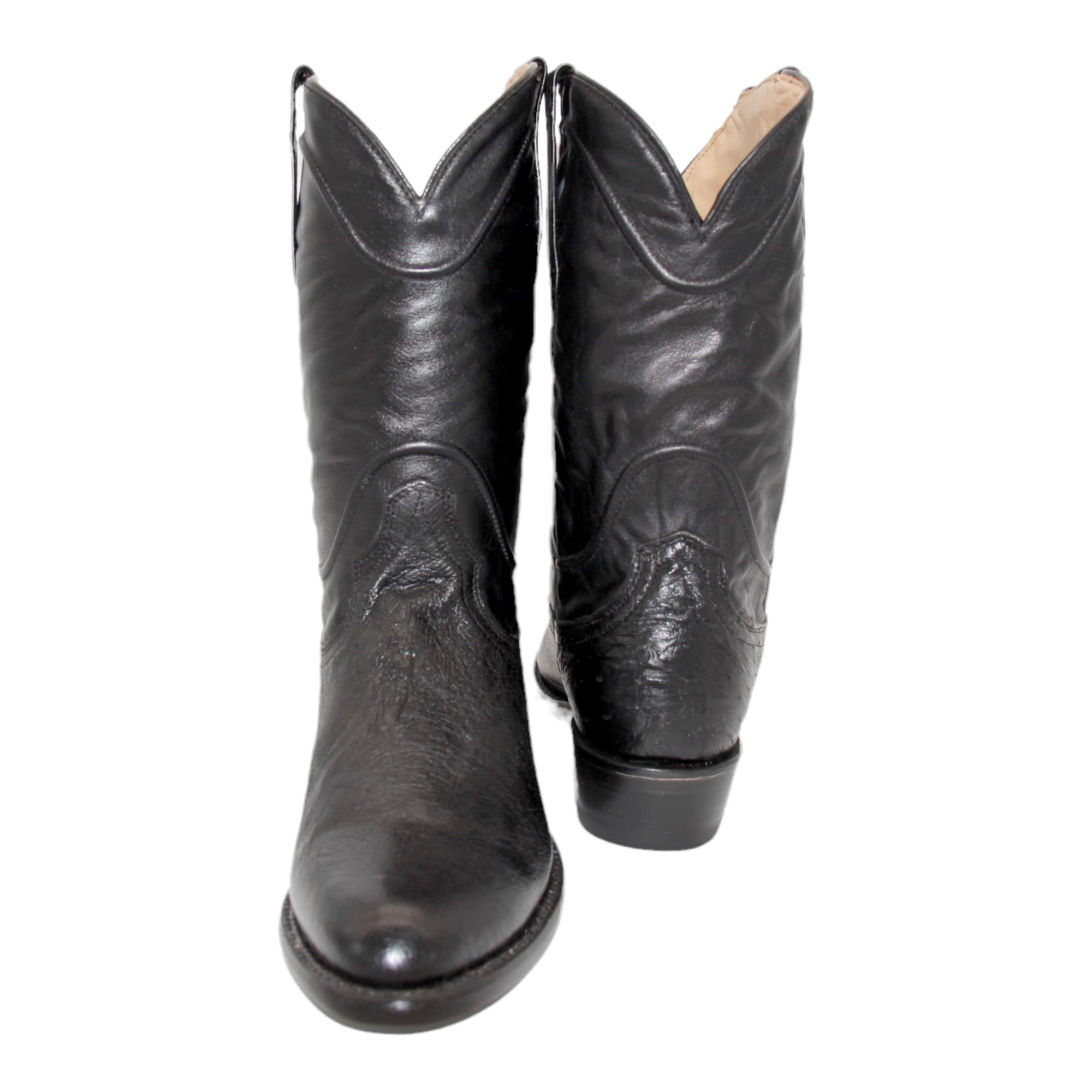 Men's Smooth Genuine Ostrich Leather Black Dress Cowboy Boot
