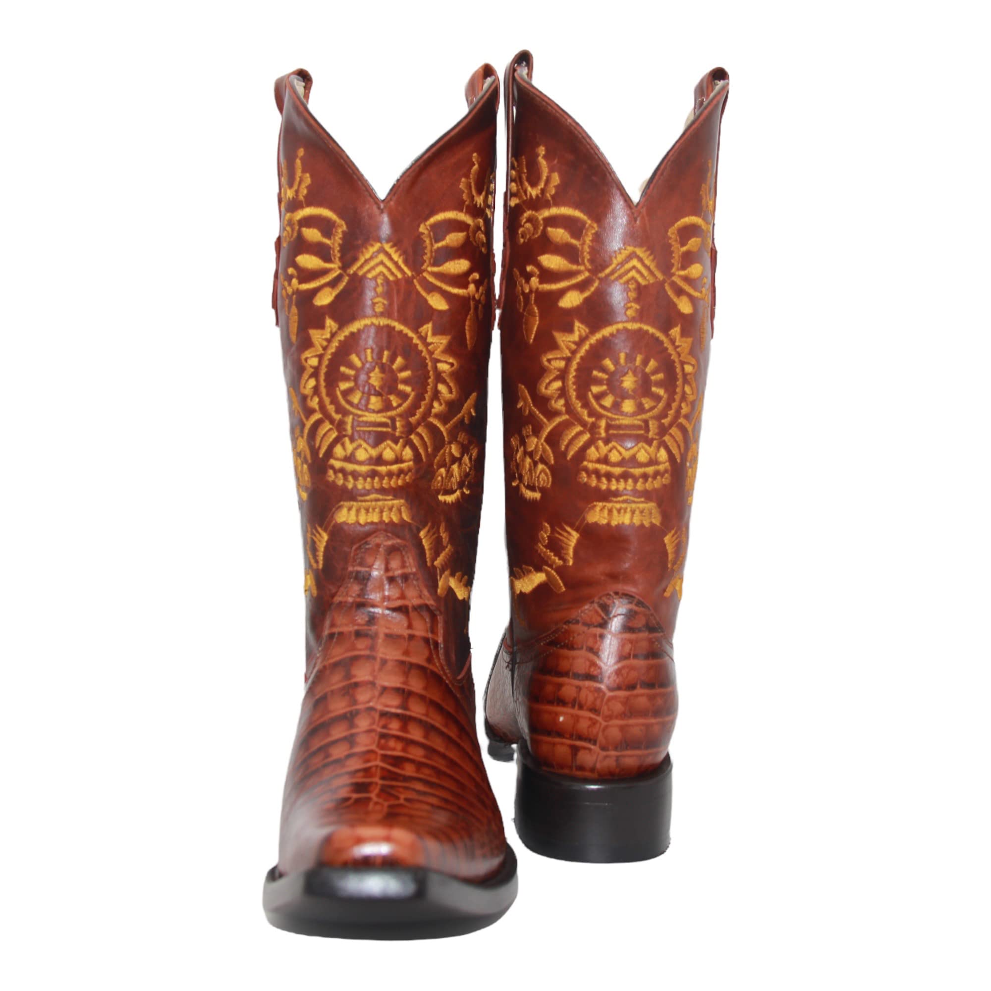 Men's Genuine Leather Pointed Square Toe Crocodile Alligator Print Dress Cowboy Boot