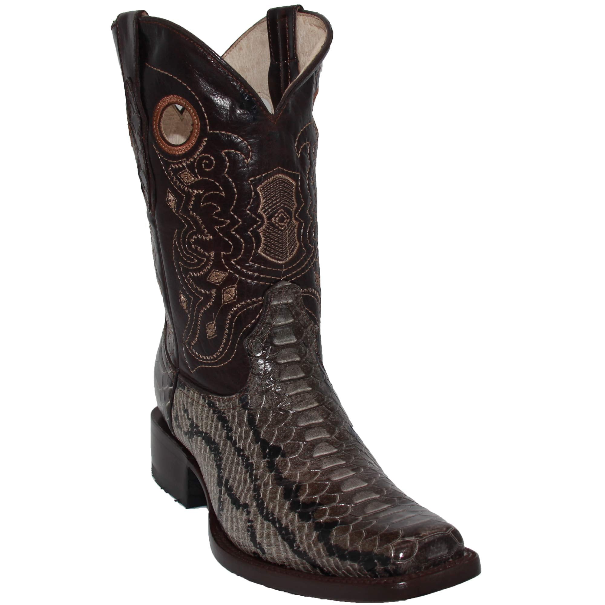 Men's Genuine Leather Python Snake Print Square Toe Cowboy Boot