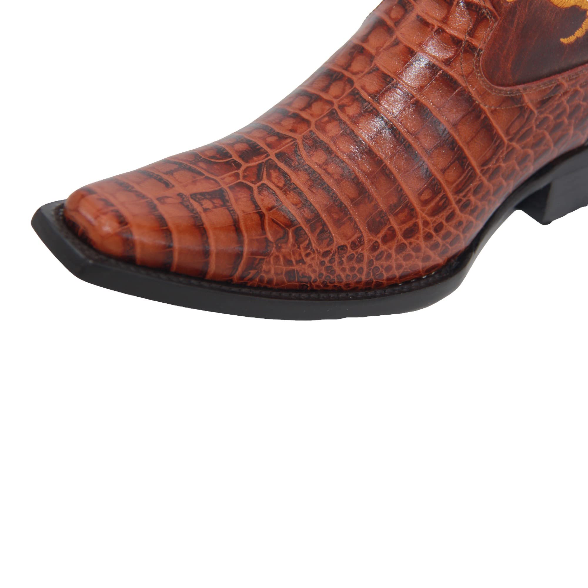Men's Genuine Leather Pointed Square Toe Crocodile Alligator Print Dress Cowboy Boot