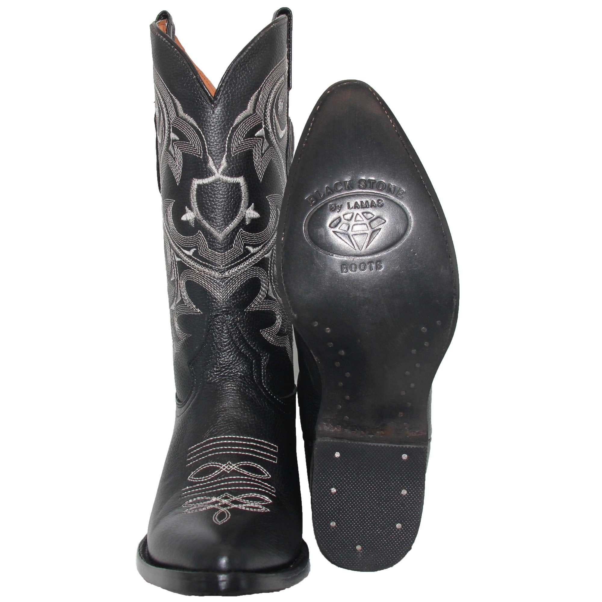 Mens Genuine Leather J Toe Black Western Boot