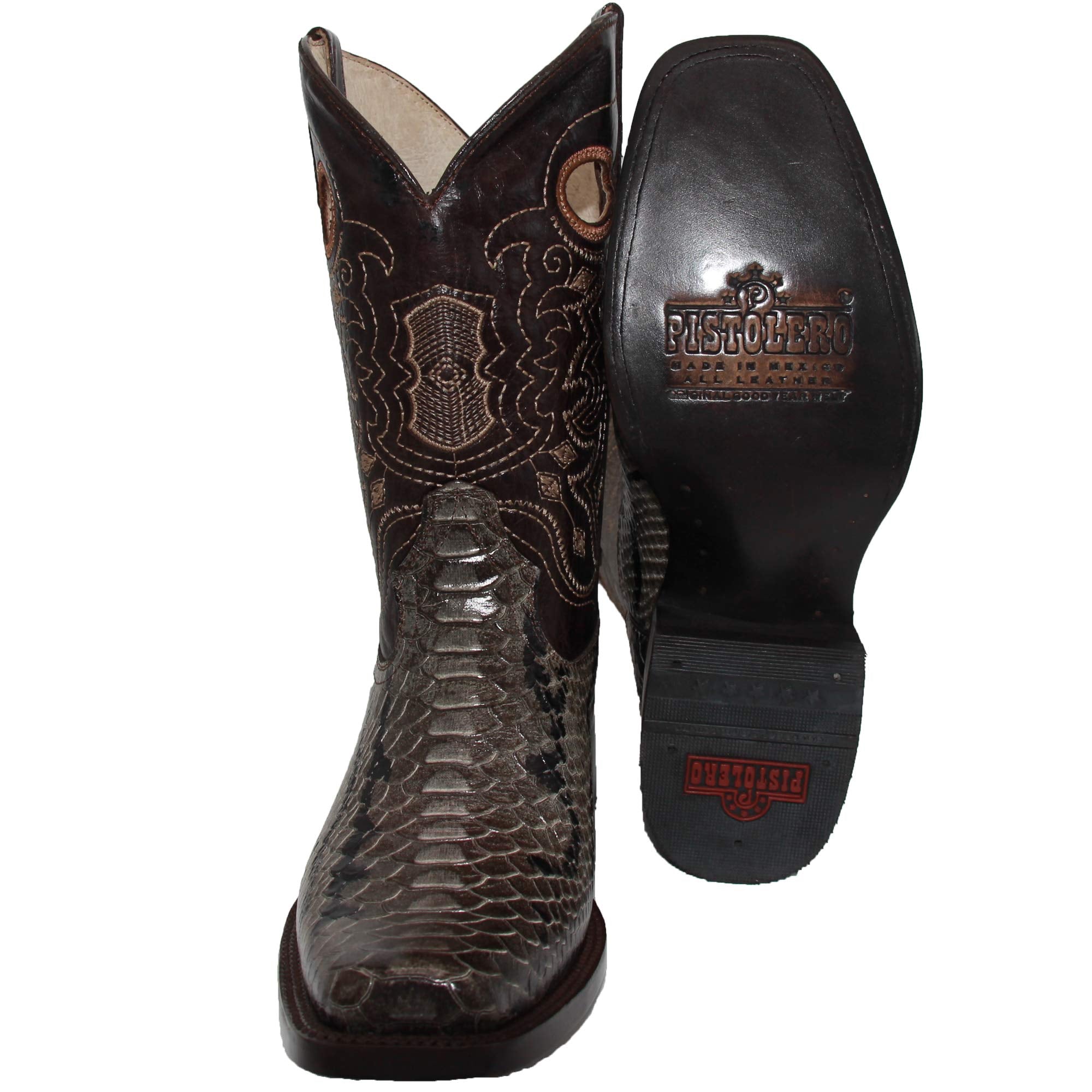 Men's Genuine Leather Python Snake Print Square Toe Cowboy Boot