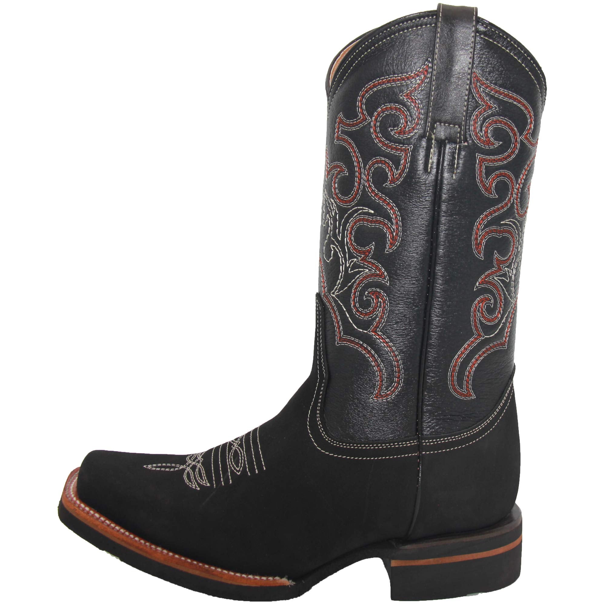 Men's Leather Cowboy Boot Square Toe Western Rodeo Boot