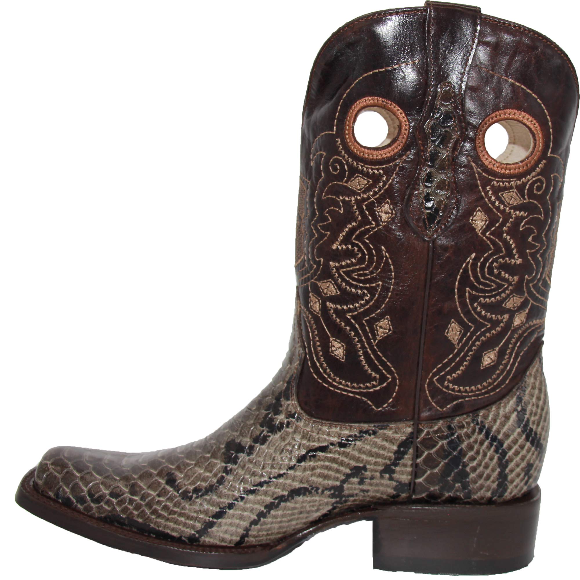 Men's Genuine Leather Python Snake Print Square Toe Cowboy Boot