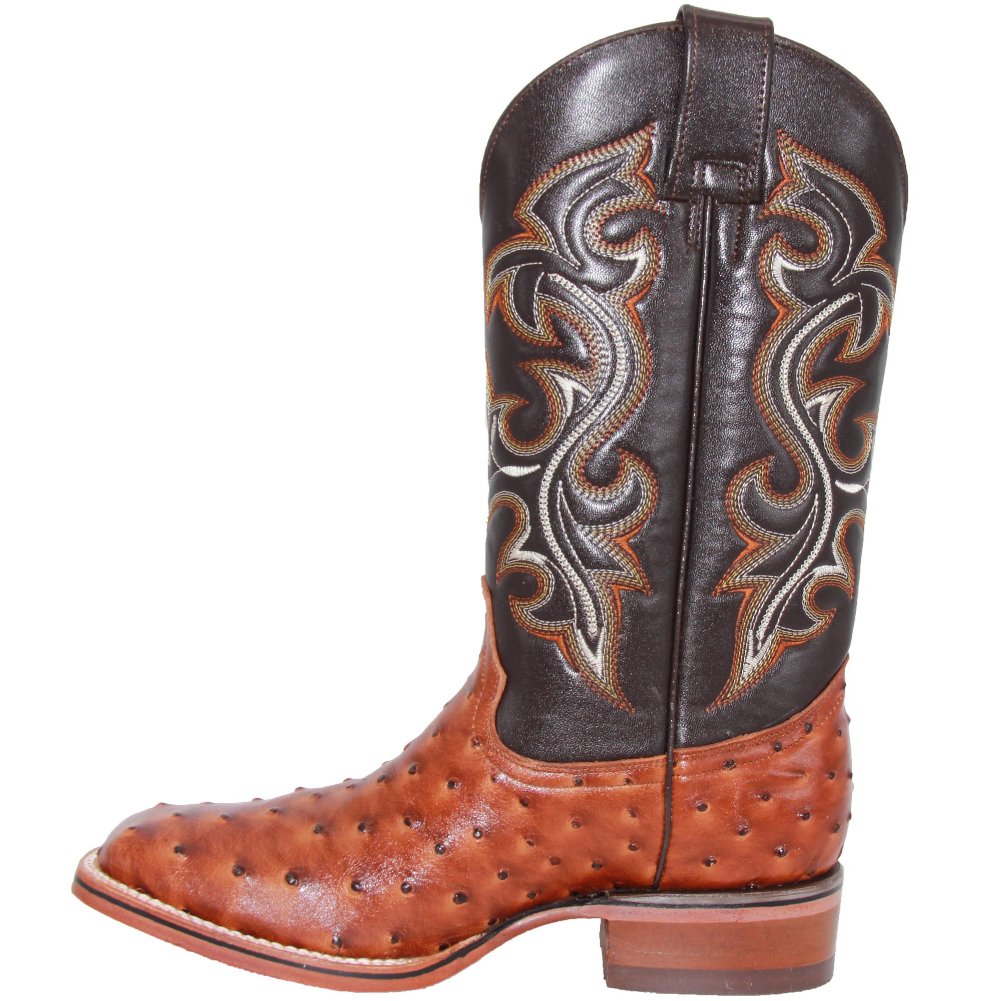 Men's Genuine Cowhide Leather Quill Ostrich Print Western Cowboy Square Toe Rodeo Boots