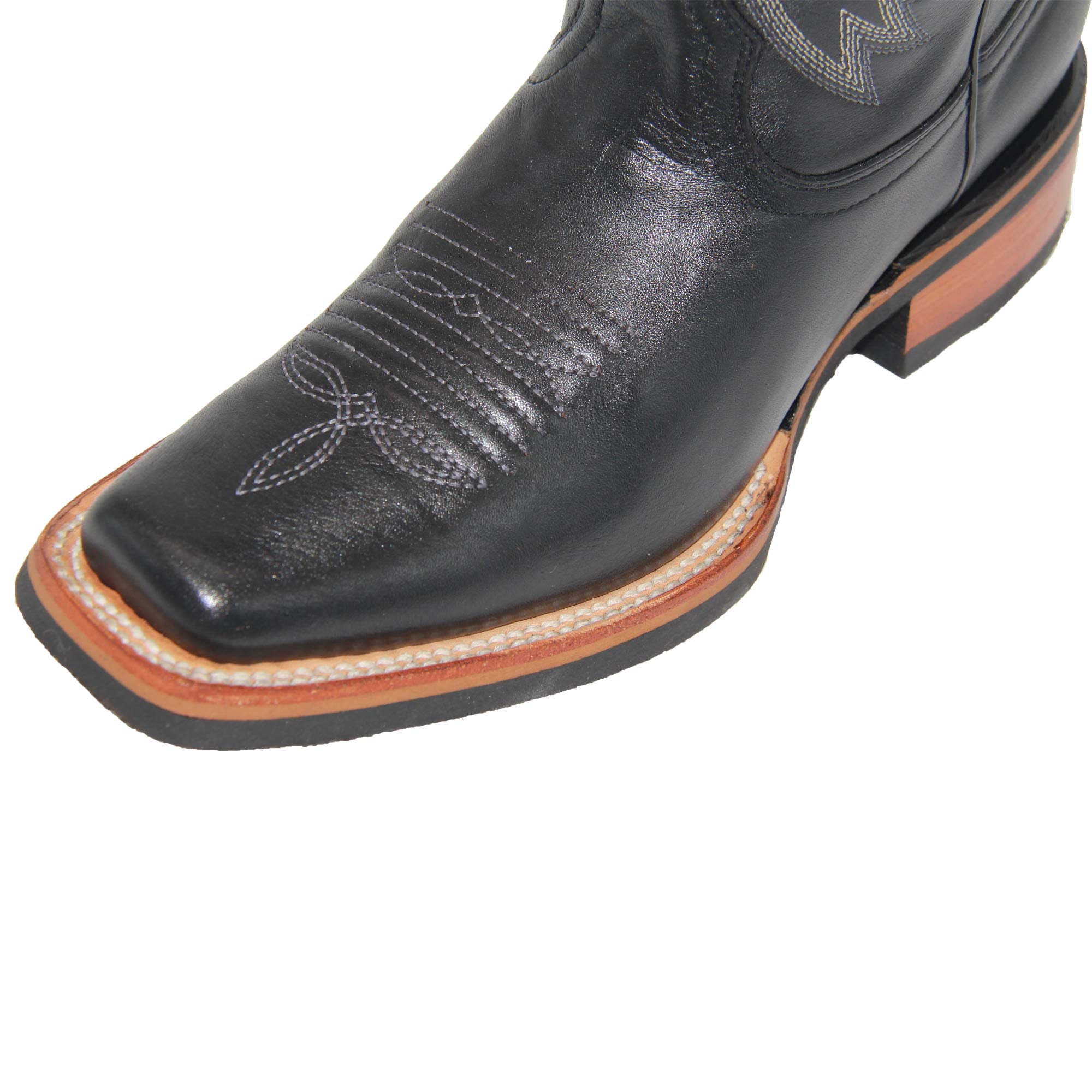 Men's Genuine Leather Square Toe Cowboy Boots, Men's Black Western Boots