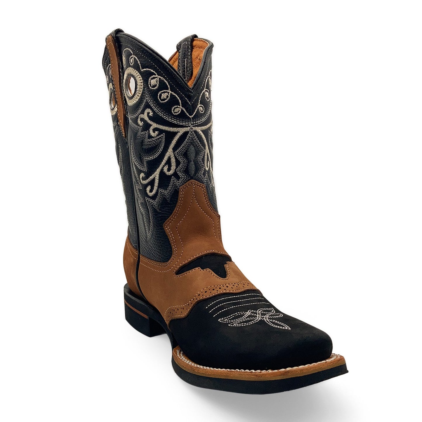 Men's Leather Midcalf Western Boot Square Toe Black Brown