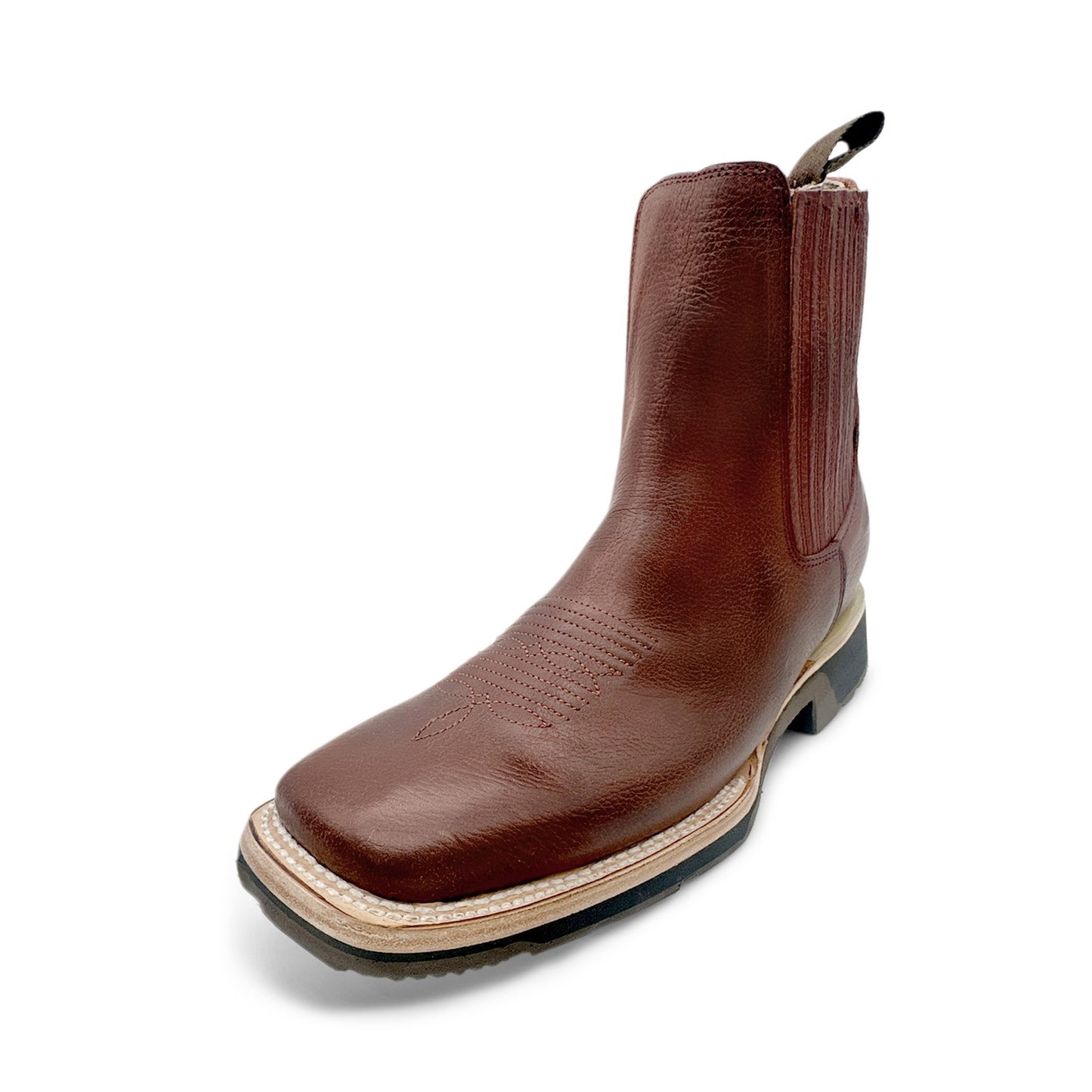 Men’s Square Toe Leather Ankle Boot Rubber Sole