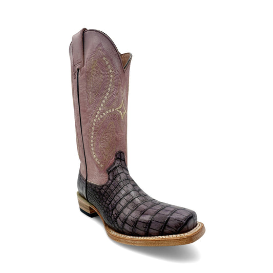 Women's Leather Square Toe Embossed Crocodile Alligator Print Boot