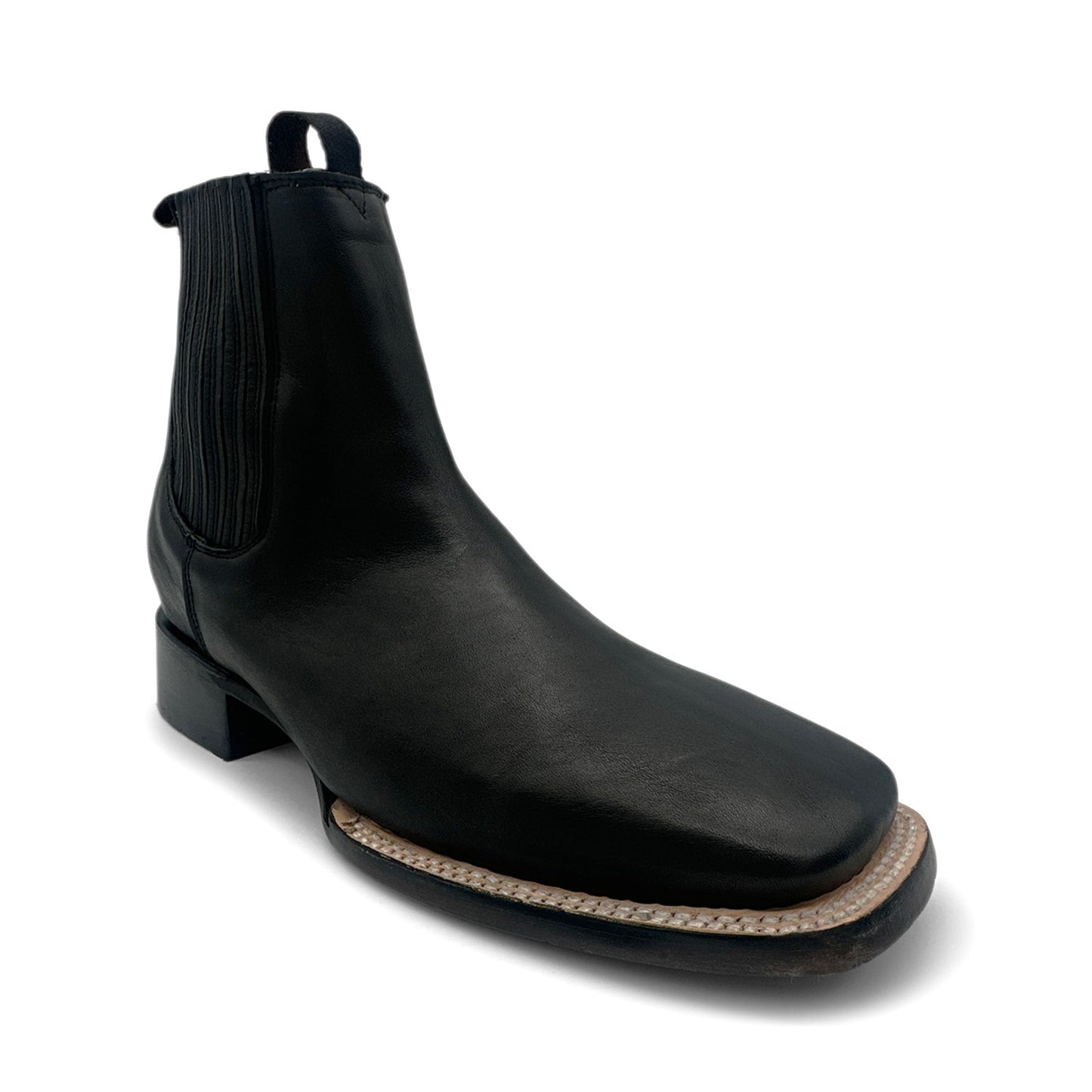 Men’s Square Toe Leather Black Ankle Boot