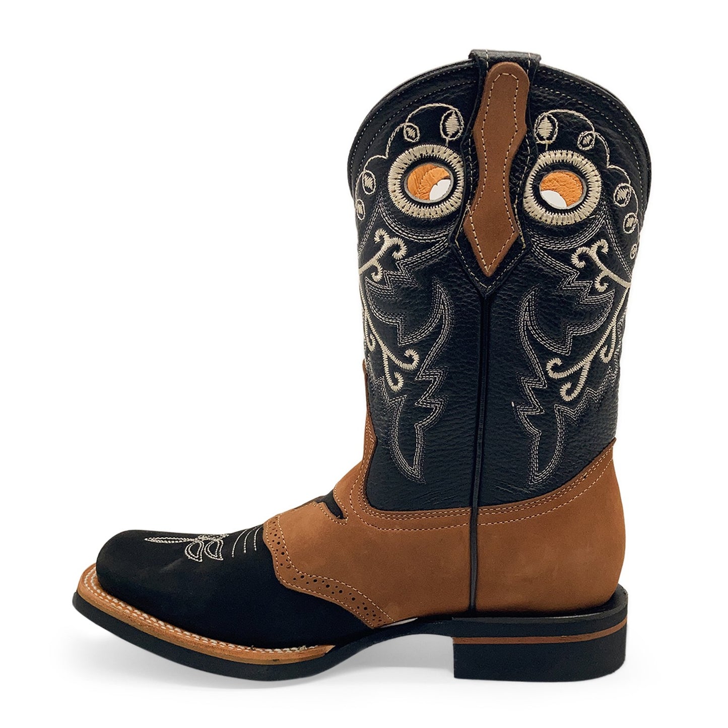 Men's Leather Midcalf Western Boot Square Toe Black Brown