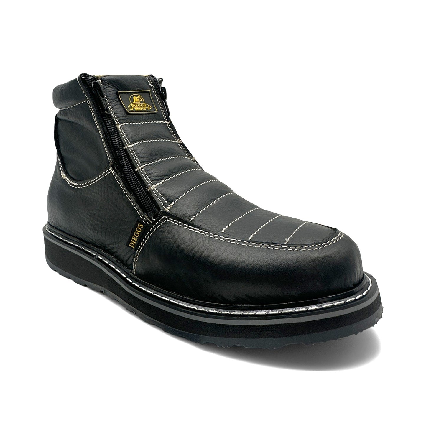 Men's Leather Moc Toe Double Zipper Soft Toe Work Boot