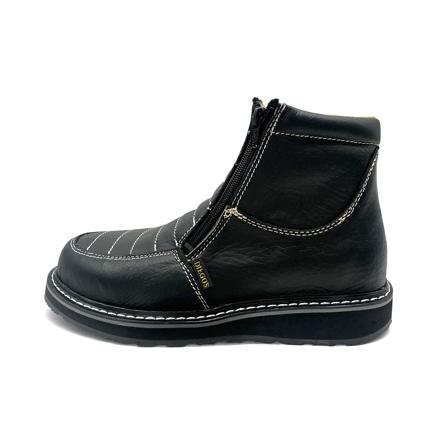 Men's Leather Moc Toe Double Zipper Soft Toe Work Boot