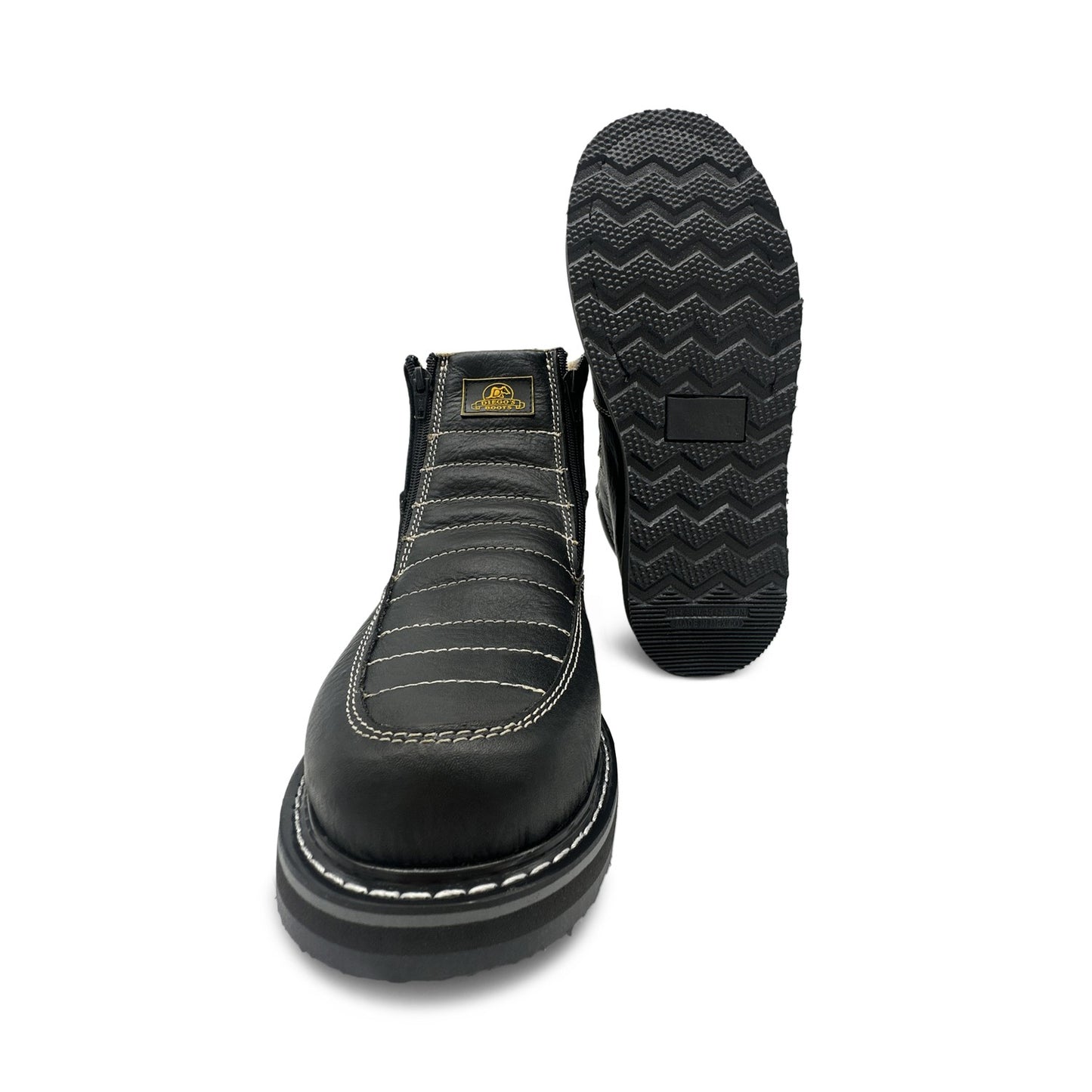 Men's Leather Moc Toe Double Zipper Soft Toe Work Boot