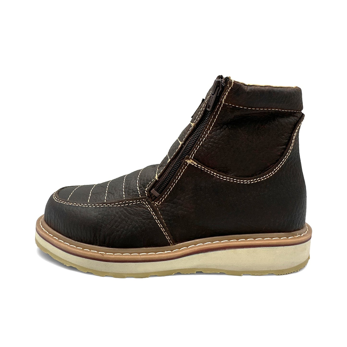 Men's Leather Moc Toe Double Zipper Soft Toe Work Boot