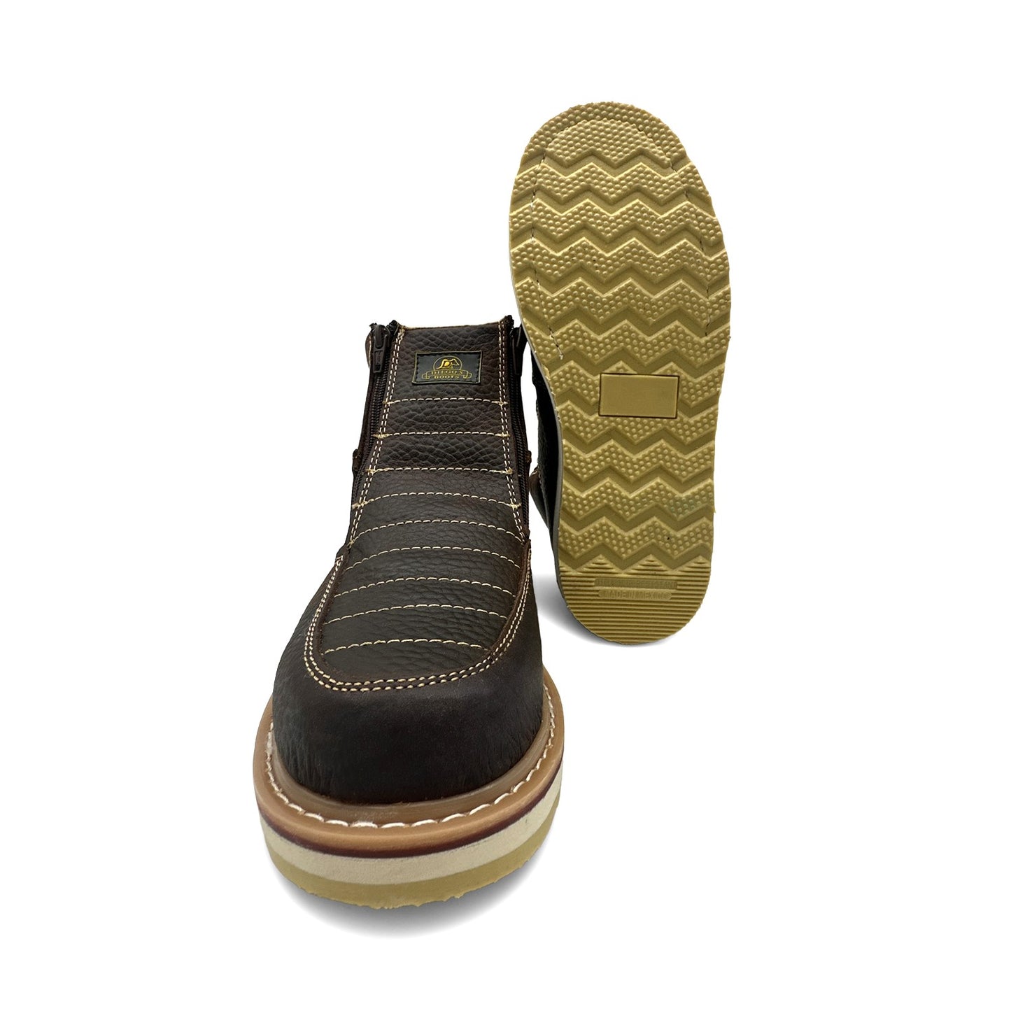 Men's Leather Moc Toe Double Zipper Soft Toe Work Boot