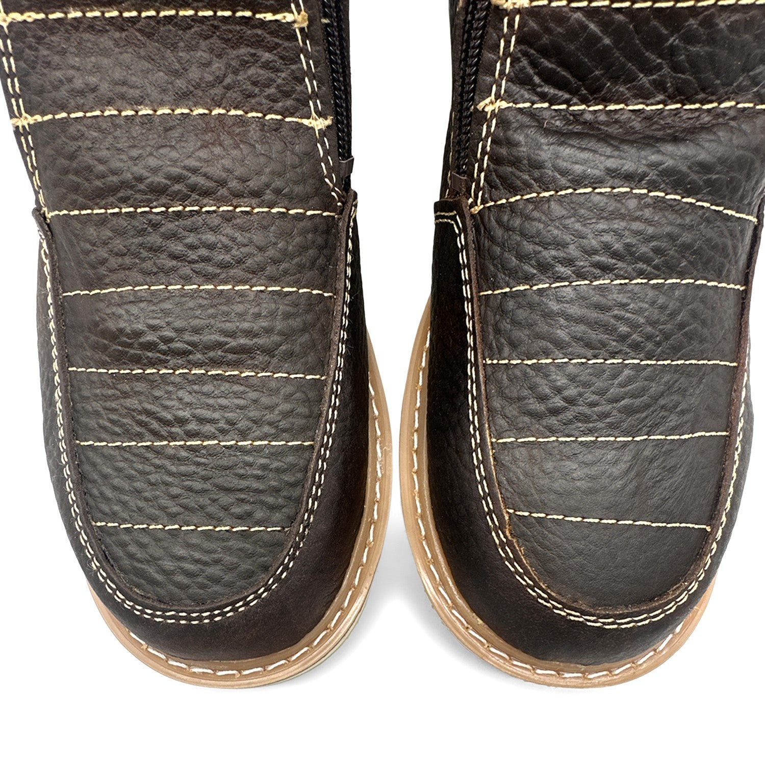 Men's Leather Moc Toe Double Zipper Soft Toe Work Boot