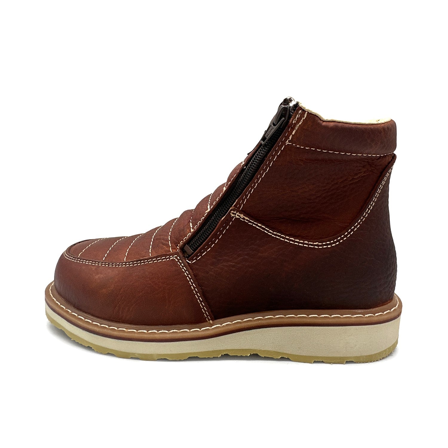 Men's Leather Moc Toe Double Zipper Soft Toe Work Boot