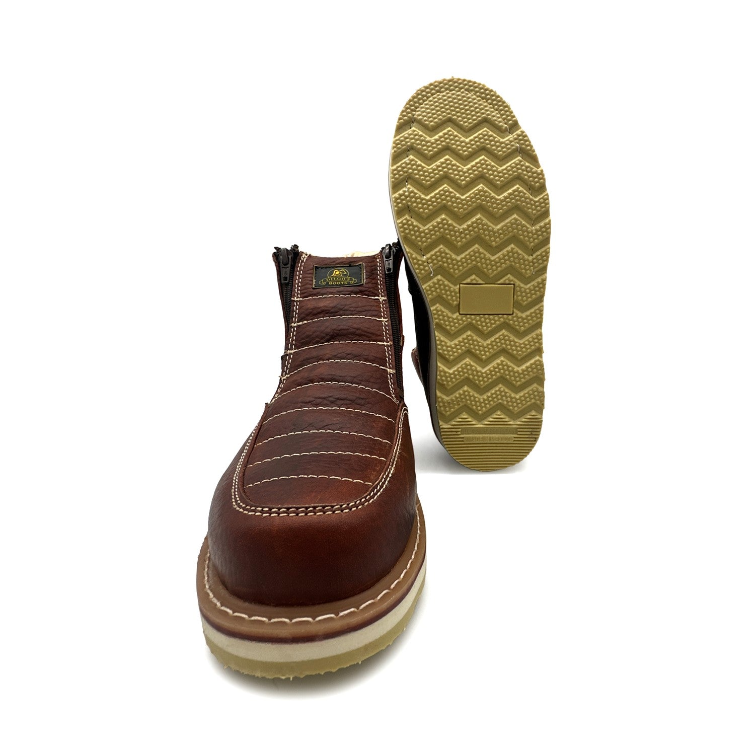 Men's Leather Moc Toe Double Zipper Soft Toe Work Boot